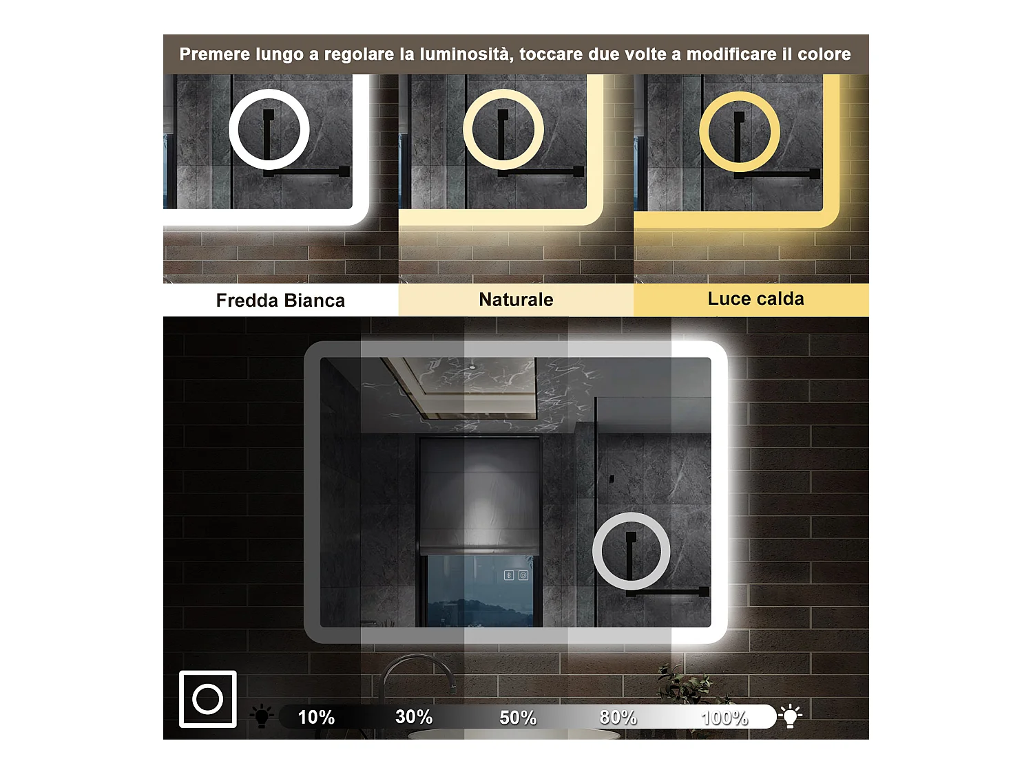 80 x 60 cm,AICA Specchio da Bagno LED con Luce, 3 Colori Regolabili,Blue tooth, Ingrandimento,memoria, antiappannamento,CRI>90,autospegnimento
