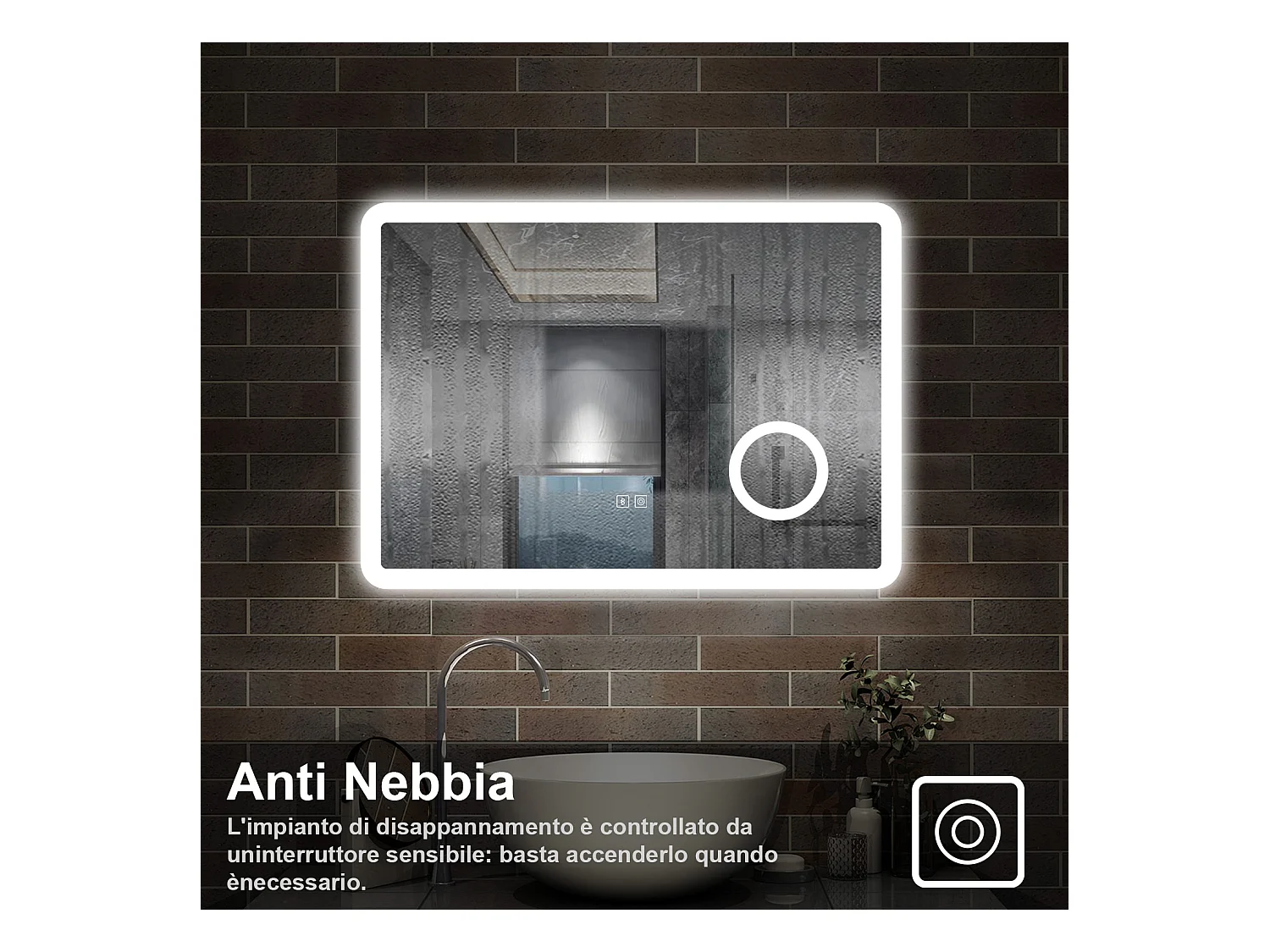 80 x 60 cm,AICA Specchio da Bagno LED con Luce, 3 Colori Regolabili,Blue tooth, Ingrandimento,memoria, antiappannamento,CRI>90,autospegnimento