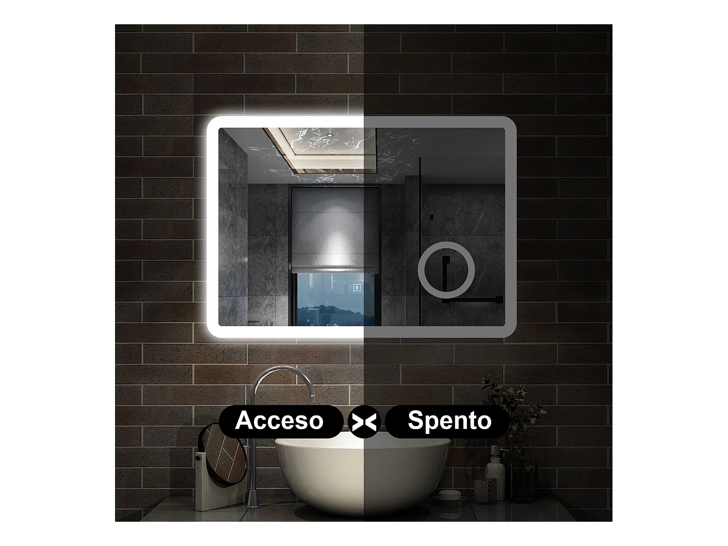 80 x 60 cm,AICA Specchio da Bagno LED con Luce, 3 Colori Regolabili,Blue tooth, Ingrandimento,memoria, antiappannamento,CRI>90,autospegnimento