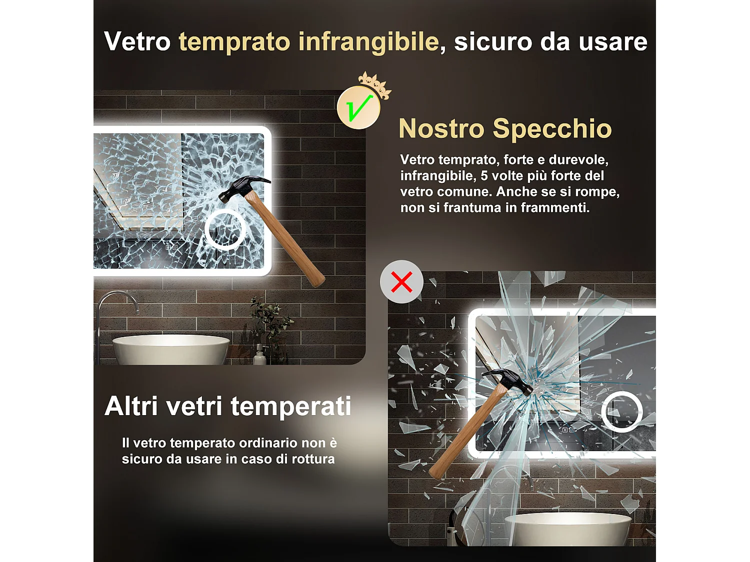 80 x 60 cm,AICA Specchio da Bagno LED con Luce, 3 Colori Regolabili,Blue tooth, Ingrandimento,memoria, antiappannamento,CRI>90,autospegnimento