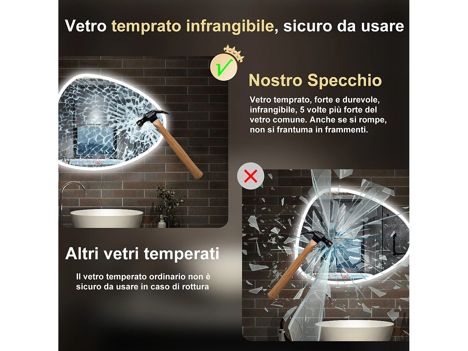80 x 650 cm,AICA Specchio da Bagno LED con Luce, 3 Colori Regolabili,memoria, antiappannamento,CRI>90,autospegnimento