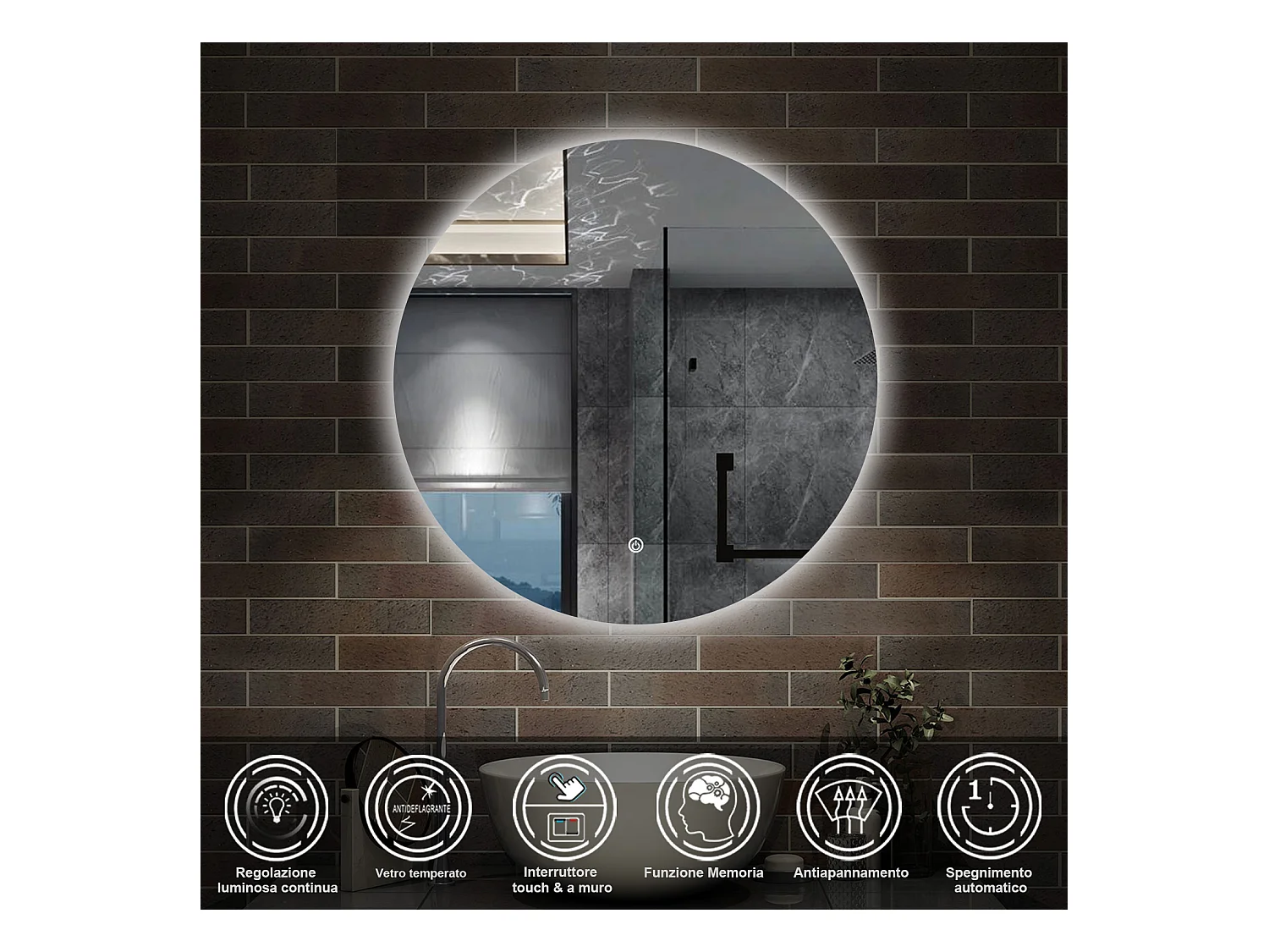 70 x 70 cm,AICA Specchio da Bagno LED con Luce, memoria, antiappannamento,CRI>90,autospegnimento,interruttore touch