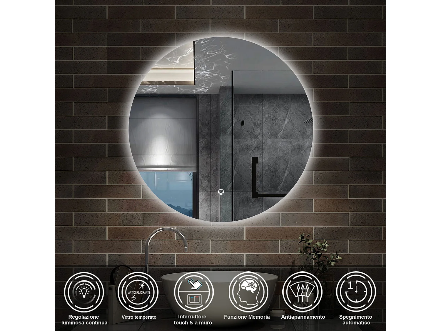 70 x 70 cm,AICA Specchio da Bagno LED con Luce, memoria, antiappannamento,CRI>90,autospegnimento,interruttore touch