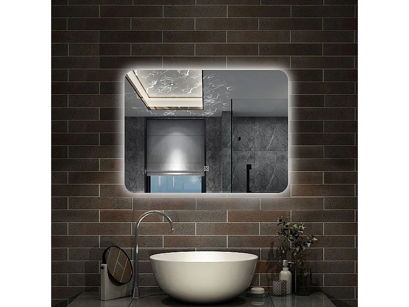 80 x 60 cm,AICA Specchio da Bagno LED con Luce,Regolabili,memoria,CRI>90,autospegnimento,interruttore touch
