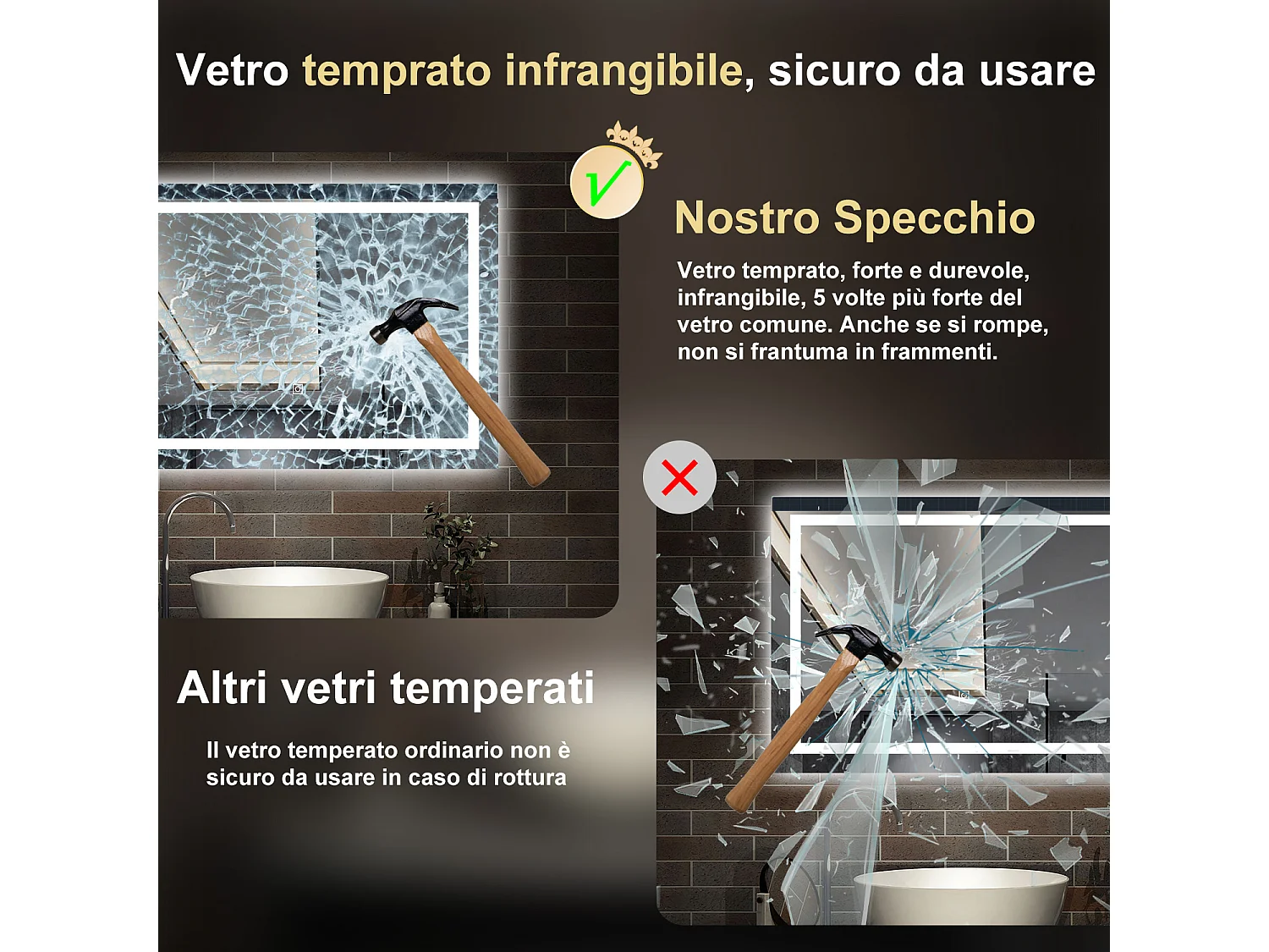 120 x 80 cm,AICA Specchio da Bagno LED con Luce, 3 Colori Regolabili,memoria, antiappannamento,CRI>90,autospegnimento