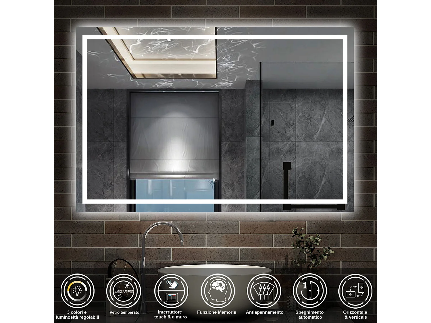 120 x 80 cm,AICA Specchio da Bagno LED con Luce, 3 Colori Regolabili,memoria, antiappannamento,CRI>90,autospegnimento