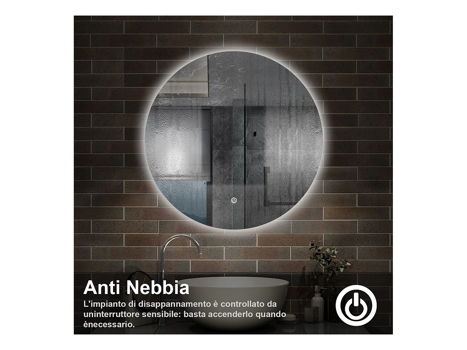 90 x 90 cm,AICA Specchio da Bagno LED con Luce, memoria, antiappannamento,CRI>90,autospegnimento,interruttore touch