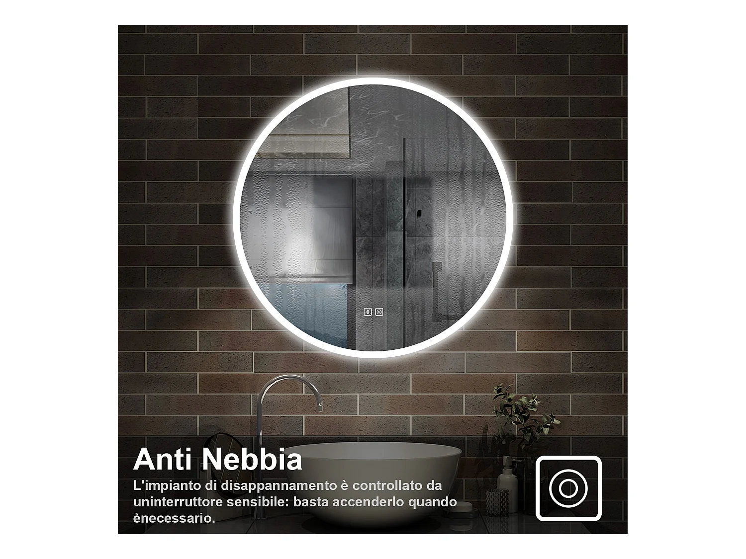 80 x 80 cm,AICA Specchio da Bagno LED con Luce, 3 Colori Regolabili,Blue tooth,memoria, antiappannamento,CRI>90,autospegnimento