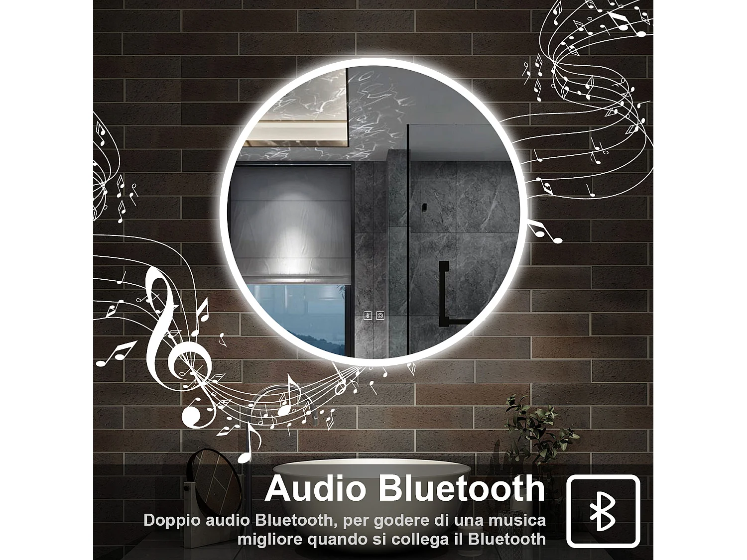 80 x 80 cm,AICA Specchio da Bagno LED con Luce, 3 Colori Regolabili,Blue tooth,memoria, antiappannamento,CRI>90,autospegnimento