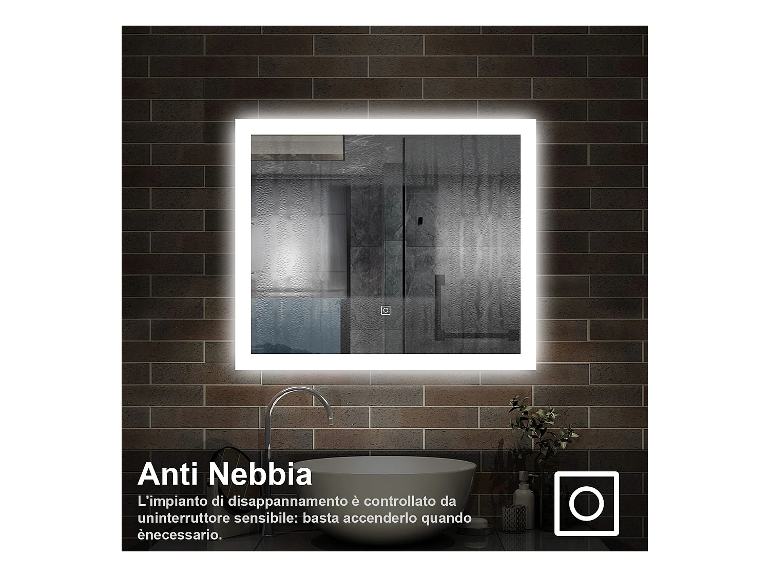 100 x 60 cm,AICA Specchio da Bagno LED con Luce, memoria, antiappannamento,CRI>90,autospegnimento,interruttore touch