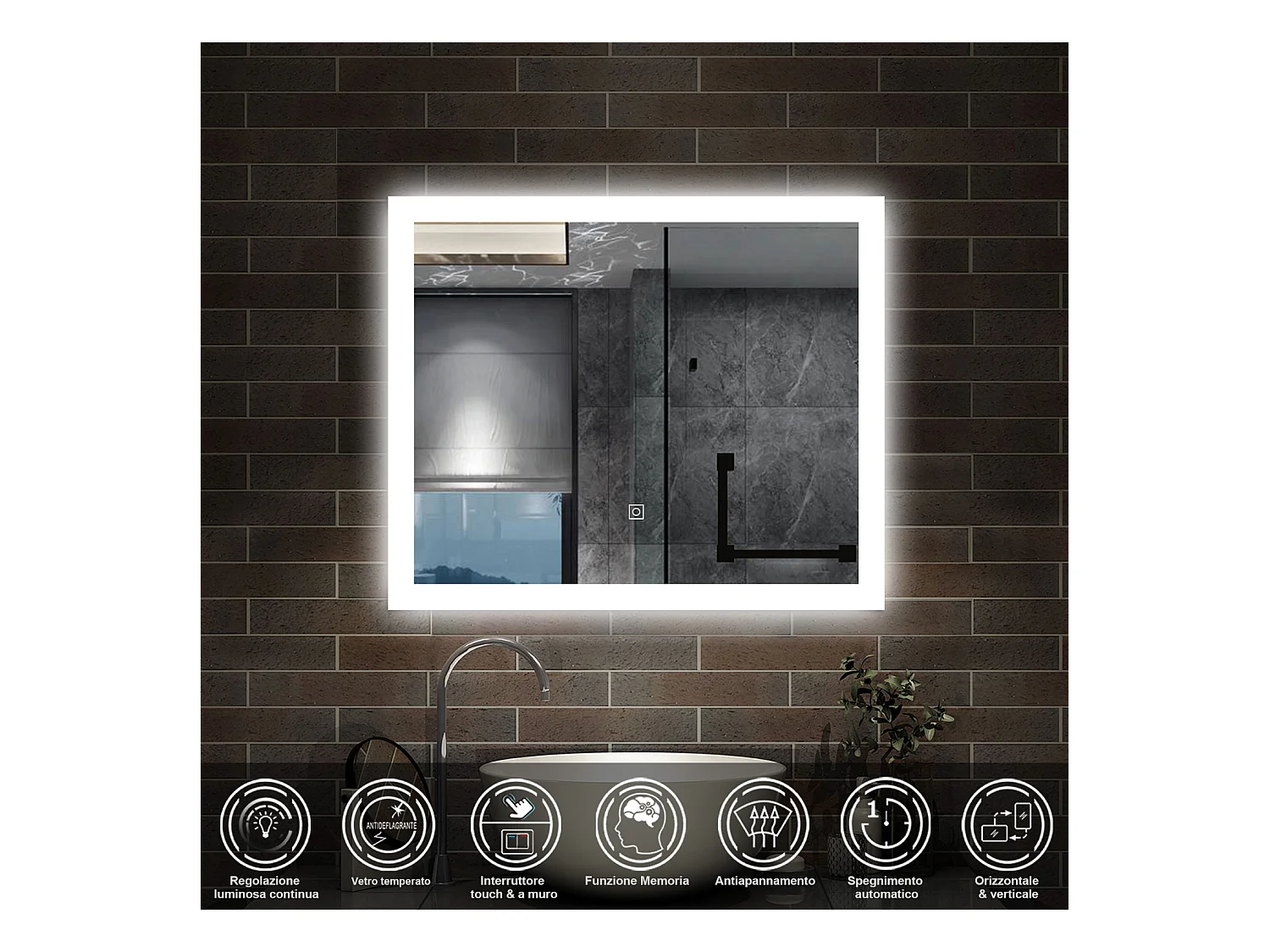 100 x 60 cm,AICA Specchio da Bagno LED con Luce, memoria, antiappannamento,CRI>90,autospegnimento,interruttore touch