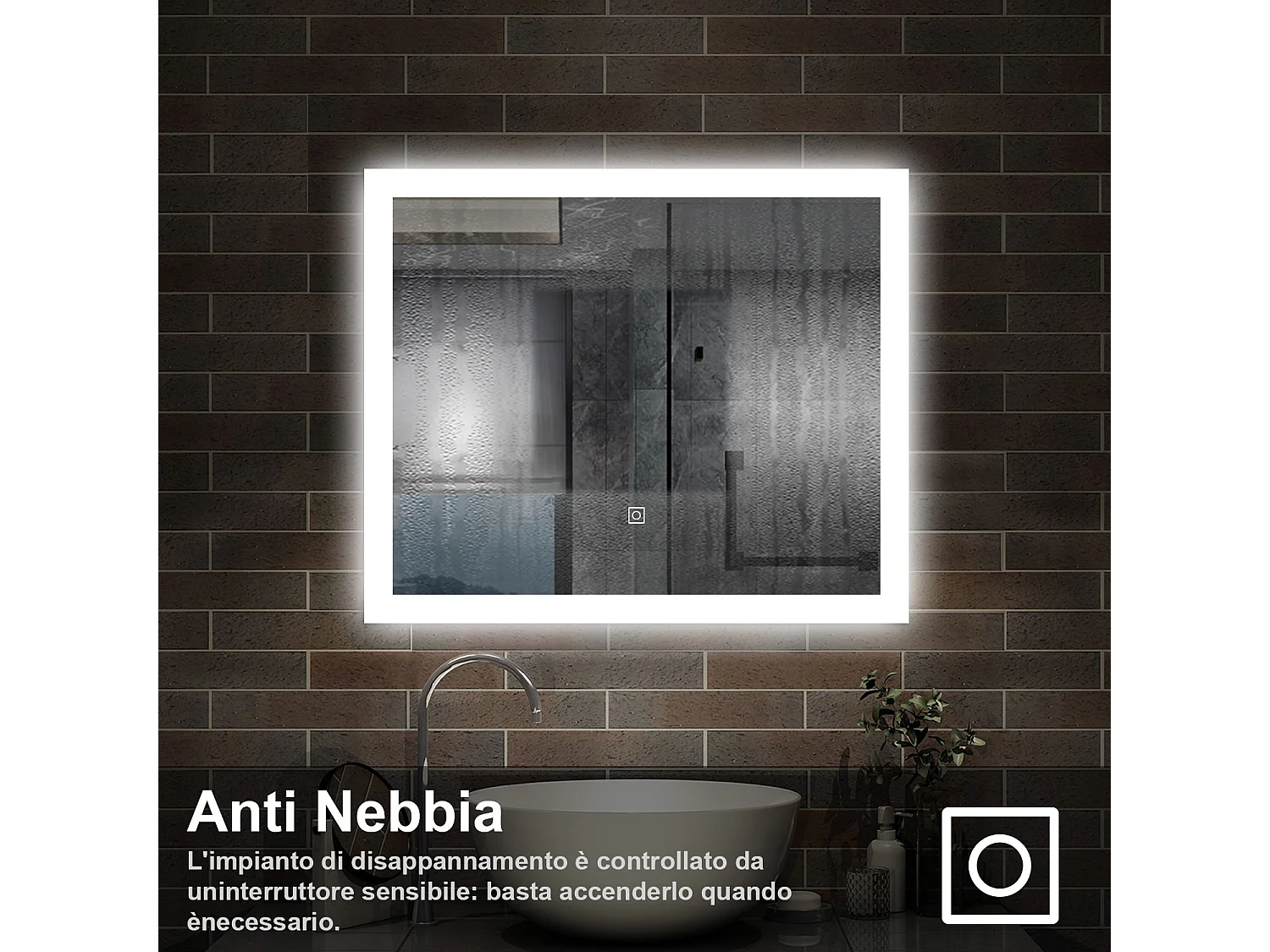 100 x 60 cm,AICA Specchio da Bagno LED con Luce, memoria, antiappannamento,CRI>90,autospegnimento,interruttore touch