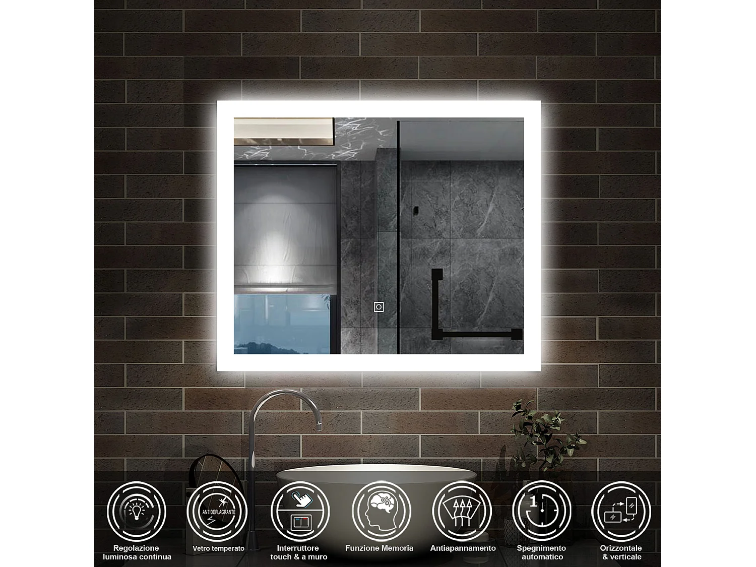 100 x 60 cm,AICA Specchio da Bagno LED con Luce, memoria, antiappannamento,CRI>90,autospegnimento,interruttore touch