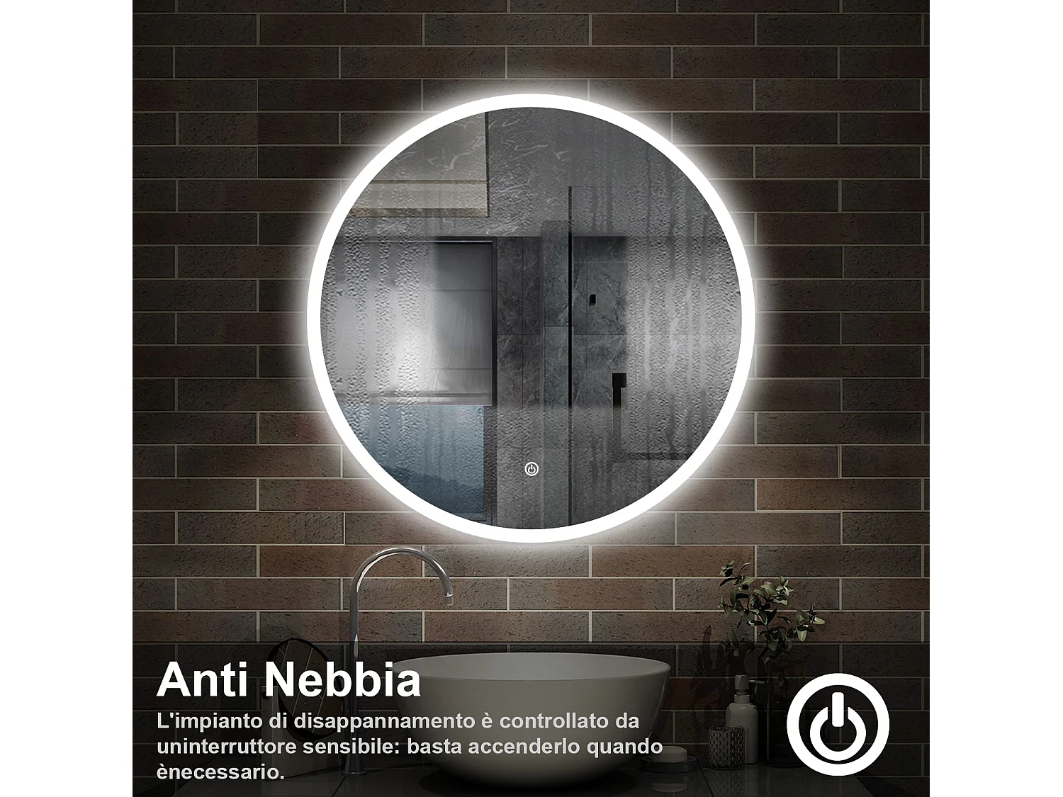 60 x 60 cm,AICA Specchio da Bagno LED con Luce, memoria, antiappannamento,CRI>90,autospegnimento,interruttore touch