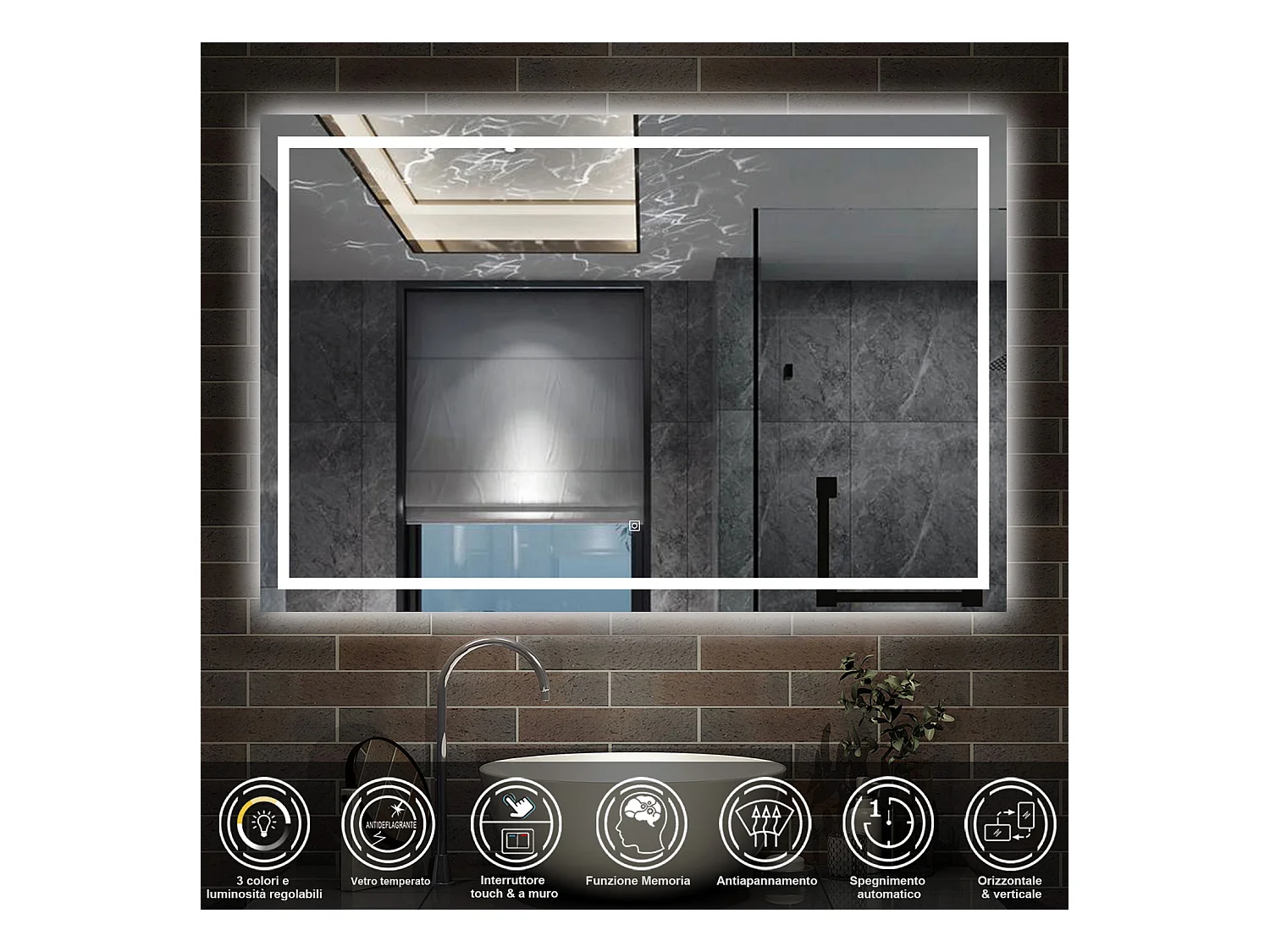 150 x 80 cm,AICA Specchio da Bagno LED con Luce, 3 Colori Regolabili,memoria, antiappannamento,CRI>90,autospegnimento