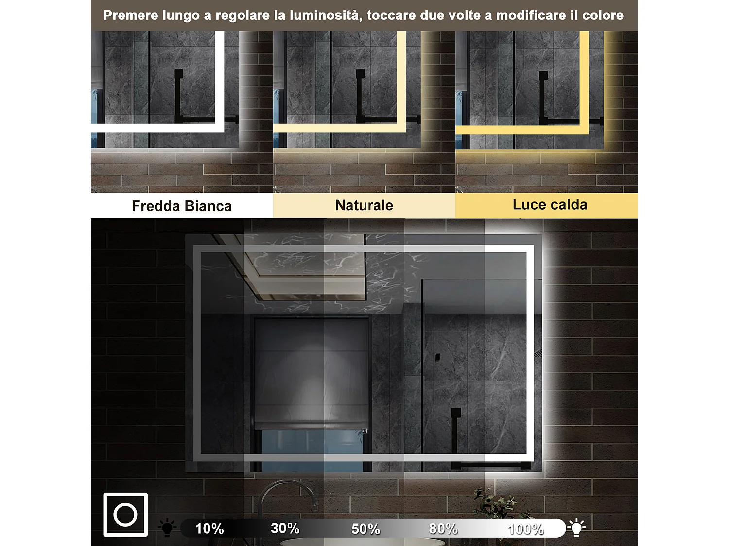 150 x 80 cm,AICA Specchio da Bagno LED con Luce, 3 Colori Regolabili,memoria, antiappannamento,CRI>90,autospegnimento