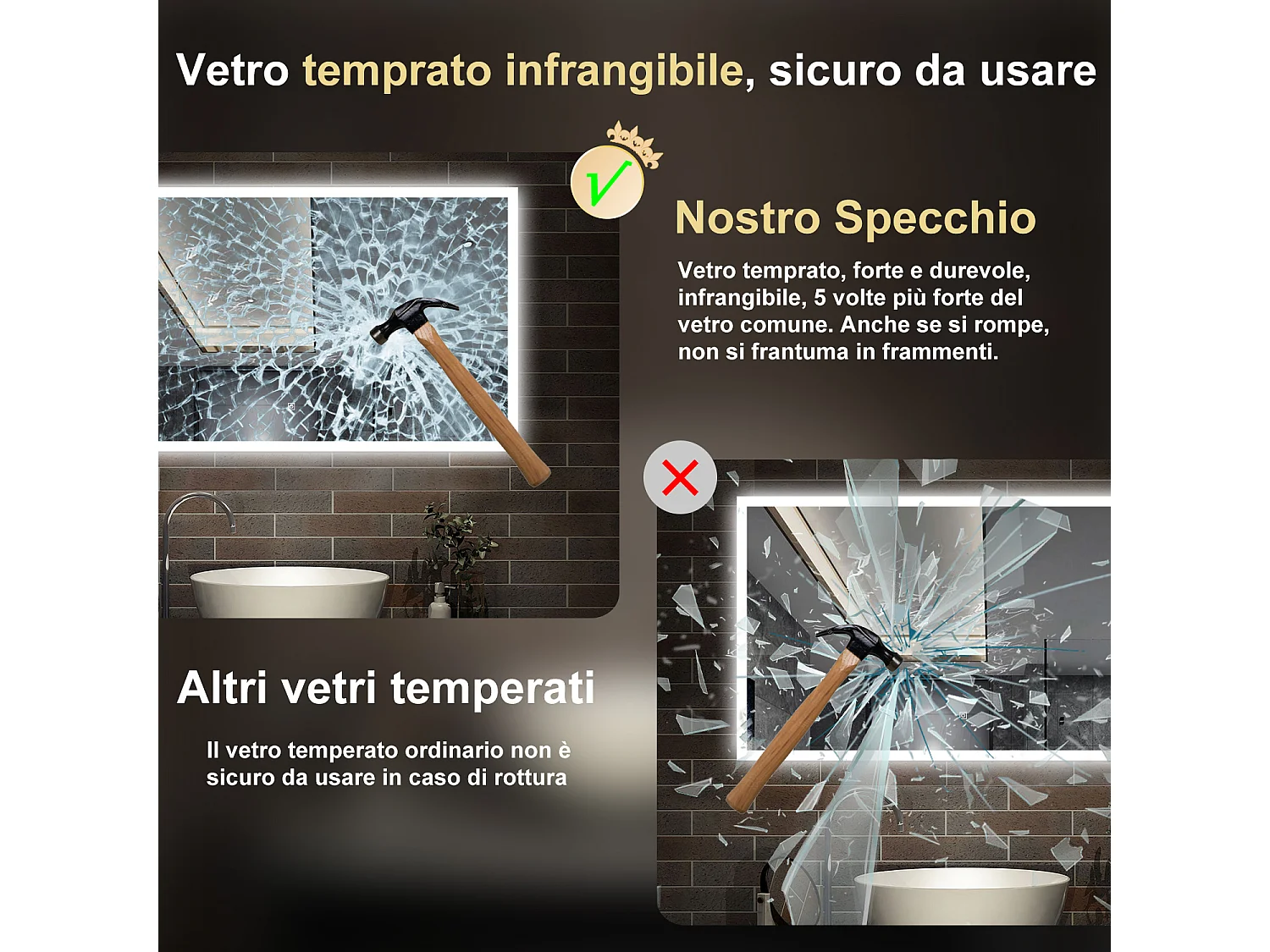 100 x 60 cm,AICA Specchio da Bagno LED con Luce, 3 Colori Regolabili,memoria, antiappannamento,CRI>90,autospegnimento