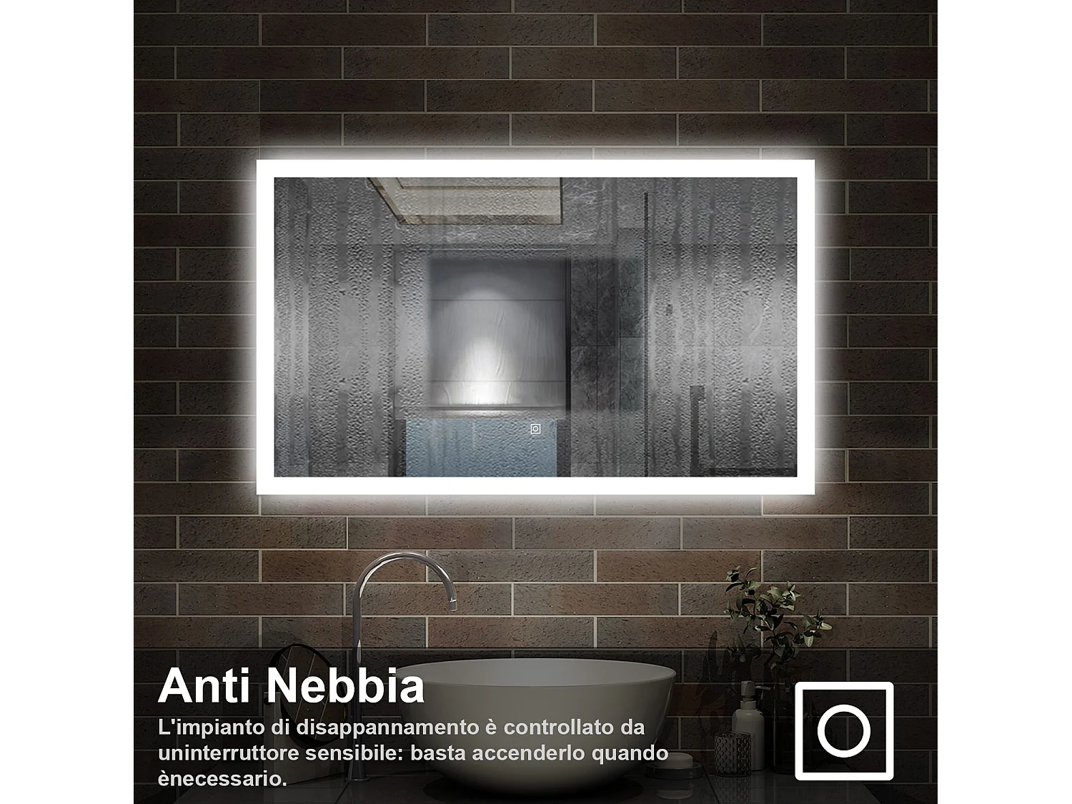 100 x 60 cm,AICA Specchio da Bagno LED con Luce, 3 Colori Regolabili,memoria, antiappannamento,CRI>90,autospegnimento
