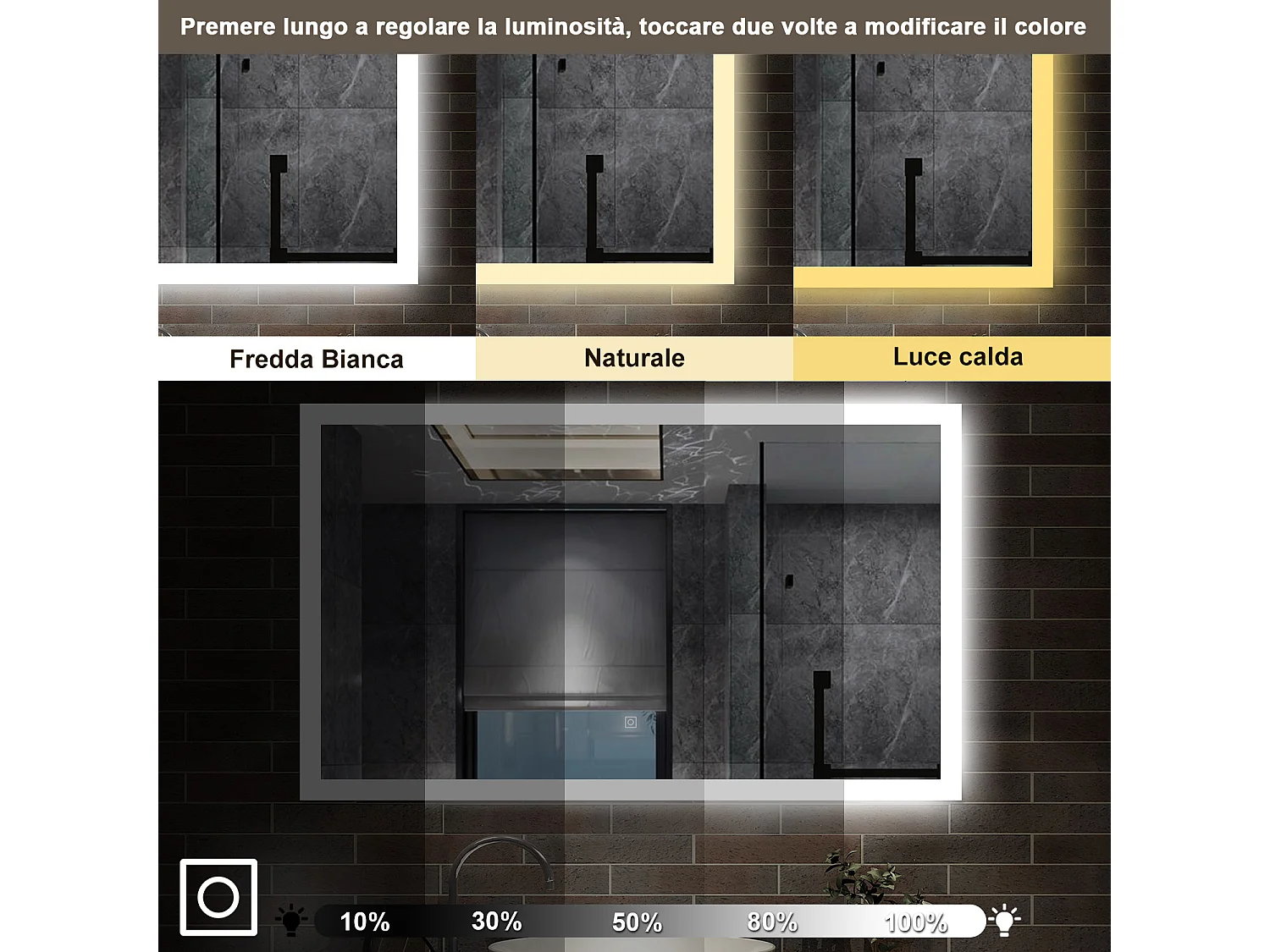 100 x 60 cm,AICA Specchio da Bagno LED con Luce, 3 Colori Regolabili,memoria, antiappannamento,CRI>90,autospegnimento