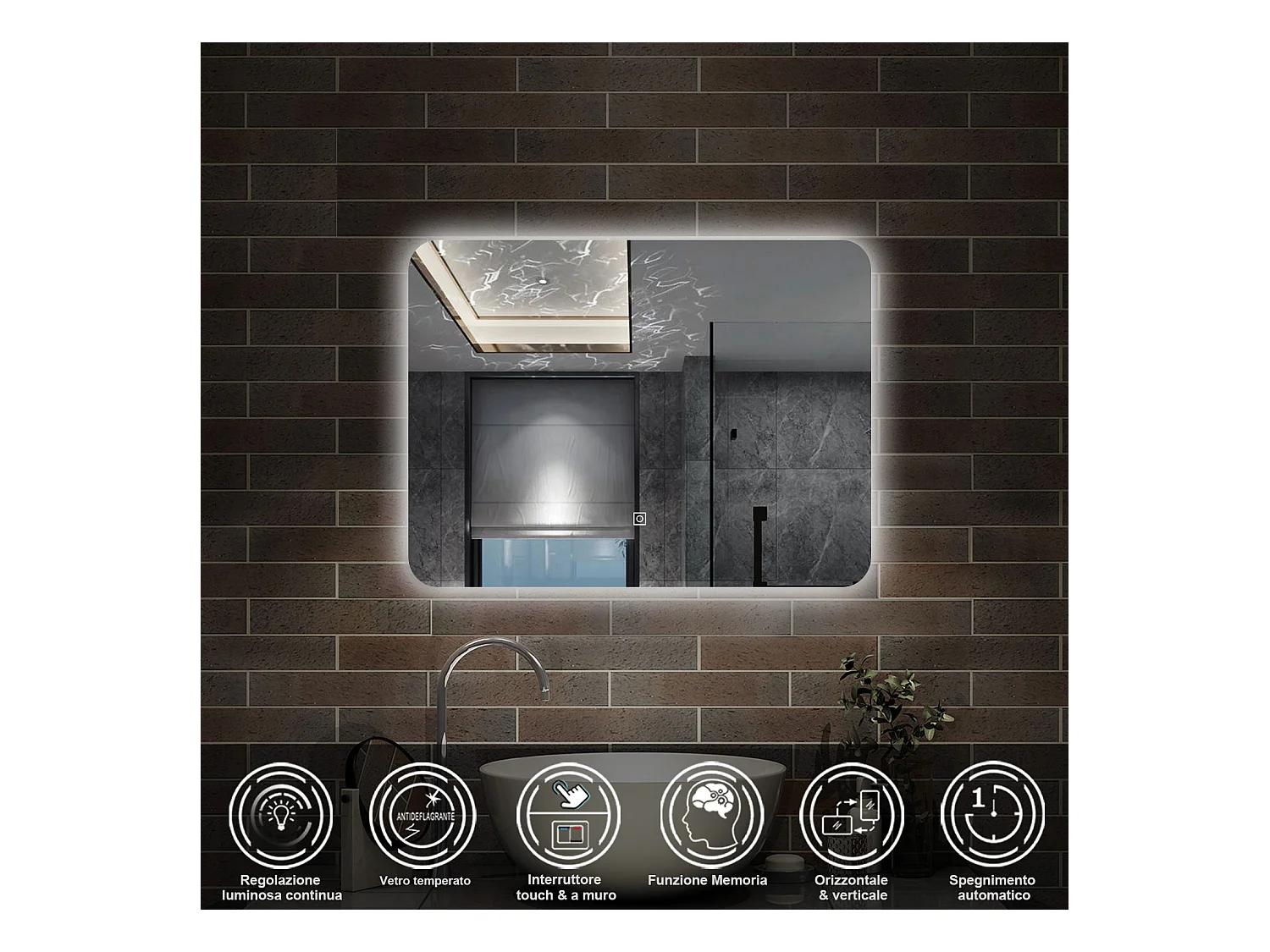 70 x 50 cm,AICA Specchio da Bagno LED con Luce,Regolabili,memoria,CRI>90,autospegnimento,interruttore touch