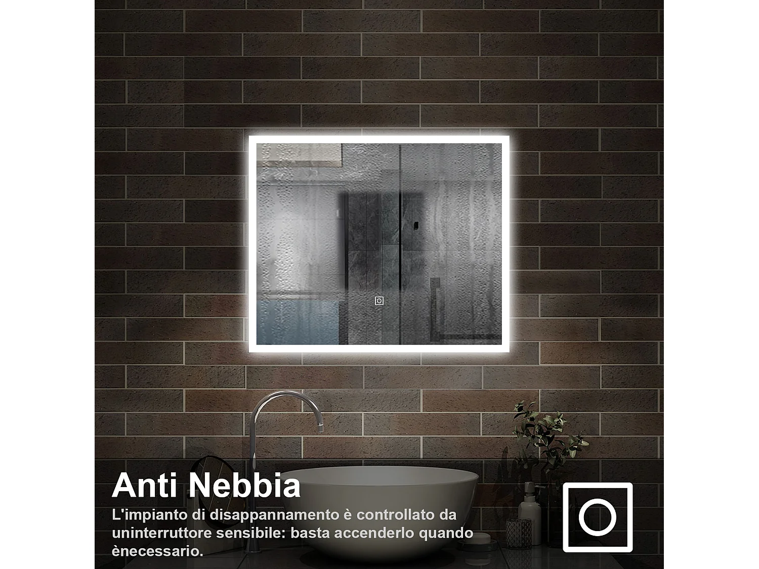 60 x 50 cm,AICA Specchio da Bagno LED con Luce, 3 Colori Regolabili,memoria, antiappannamento,CRI>90,autospegnimento