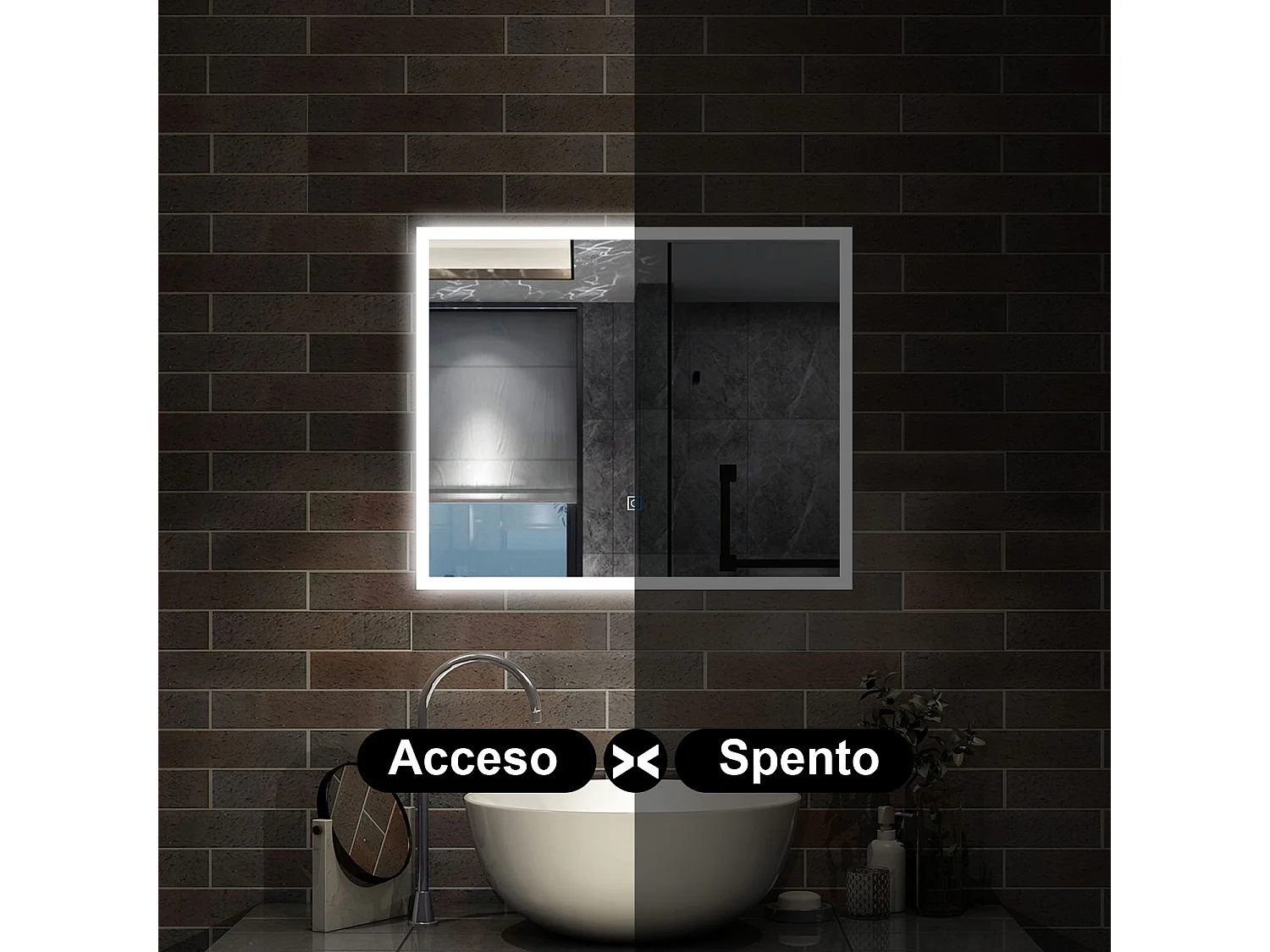 60 x 50 cm,AICA Specchio da Bagno LED con Luce, 3 Colori Regolabili,memoria, antiappannamento,CRI>90,autospegnimento