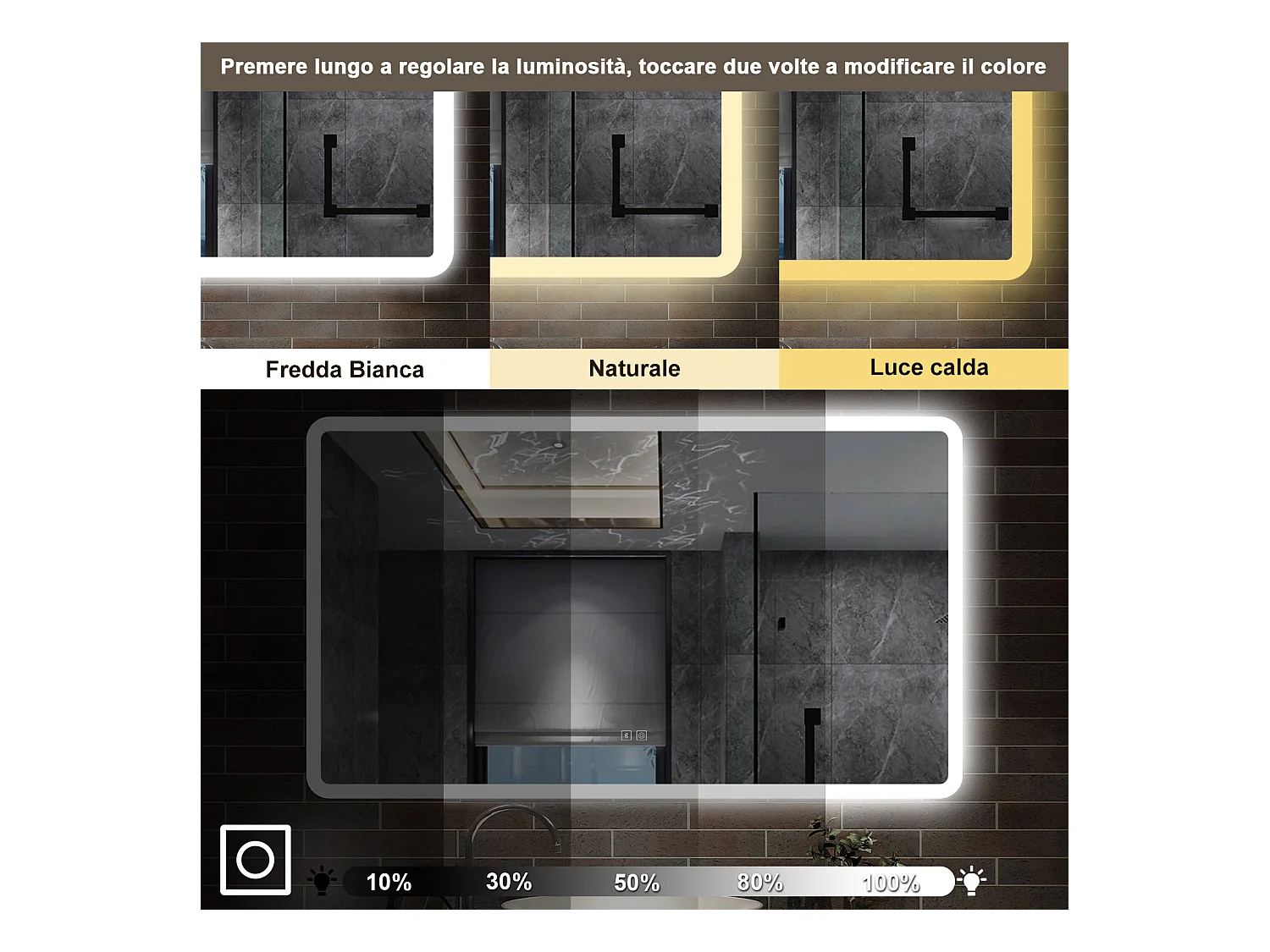 120 x 70 cm,AICA Specchio da Bagno LED con Luce, 3 Colori Regolabili,Blue tooth,memoria, antiappannamento,CRI>90,autospegnimento
