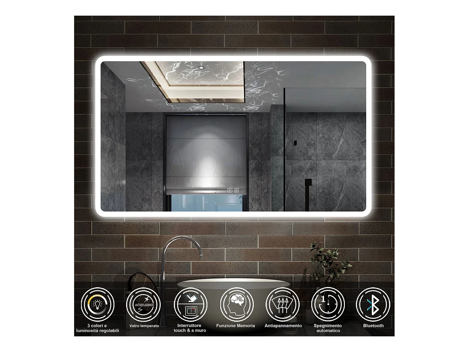 120 x 70 cm,AICA Specchio da Bagno LED con Luce, 3 Colori Regolabili,Blue tooth,memoria, antiappannamento,CRI>90,autospegnimento