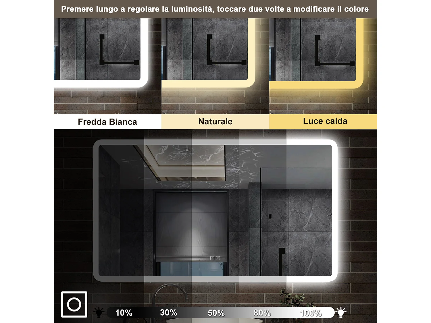 120 x 70 cm,AICA Specchio da Bagno LED con Luce, 3 Colori Regolabili,Blue tooth,memoria, antiappannamento,CRI>90,autospegnimento