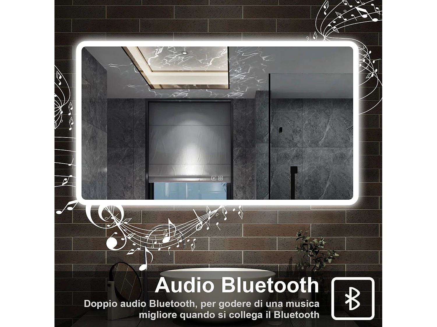 120 x 70 cm,AICA Specchio da Bagno LED con Luce, 3 Colori Regolabili,Blue tooth,memoria, antiappannamento,CRI>90,autospegnimento