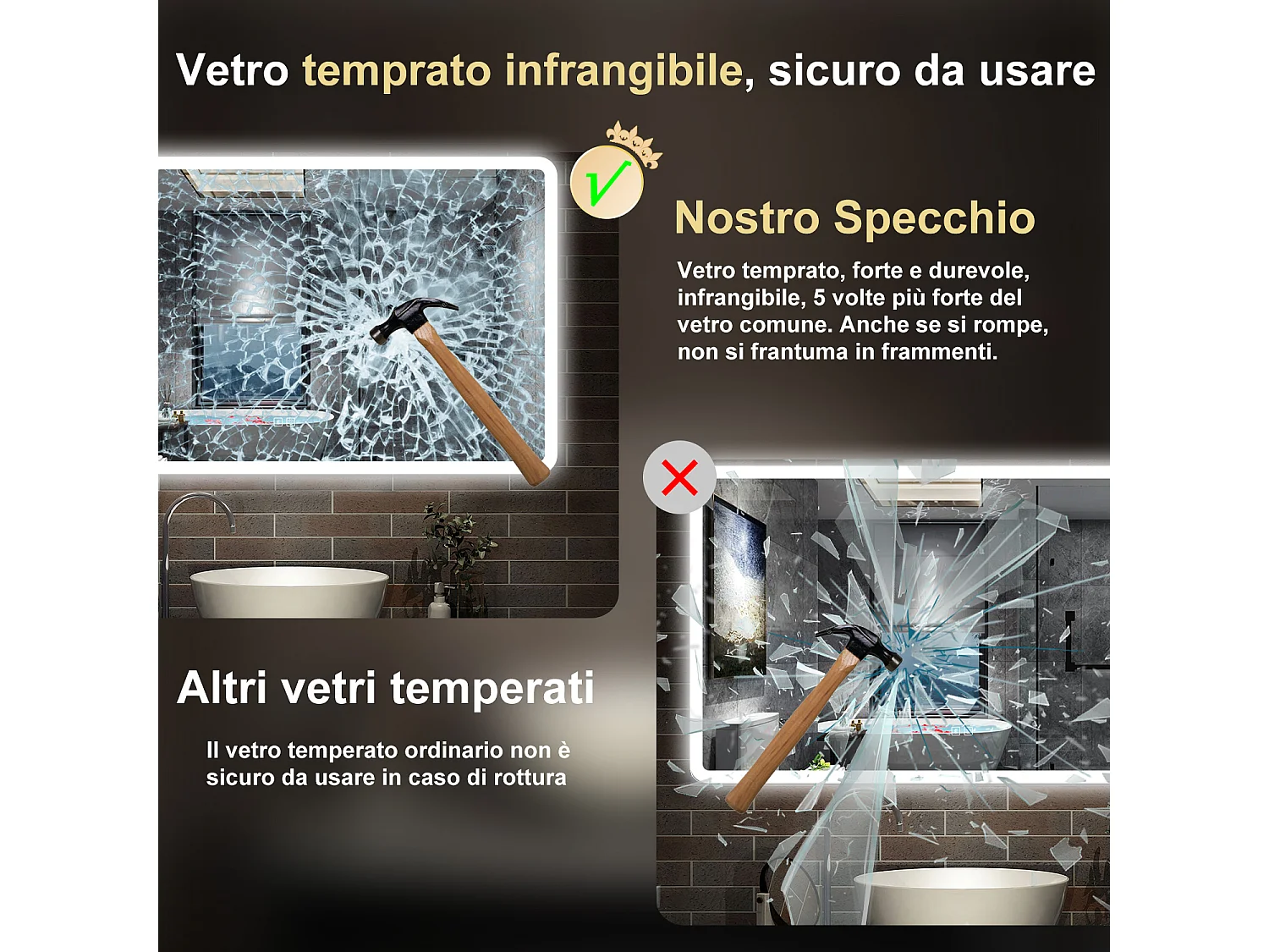 120 x 70 cm,AICA Specchio da Bagno LED con Luce, 3 Colori Regolabili,Blue tooth,memoria, antiappannamento,CRI>90,autospegnimento