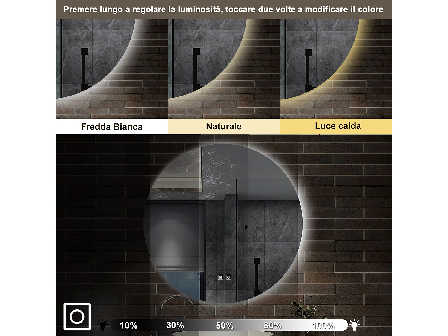 90 x 90 cm,AICA Specchio da Bagno LED con Luce, 3 Colori Regolabili,memoria, antiappannamento,CRI>90,autospegnimento