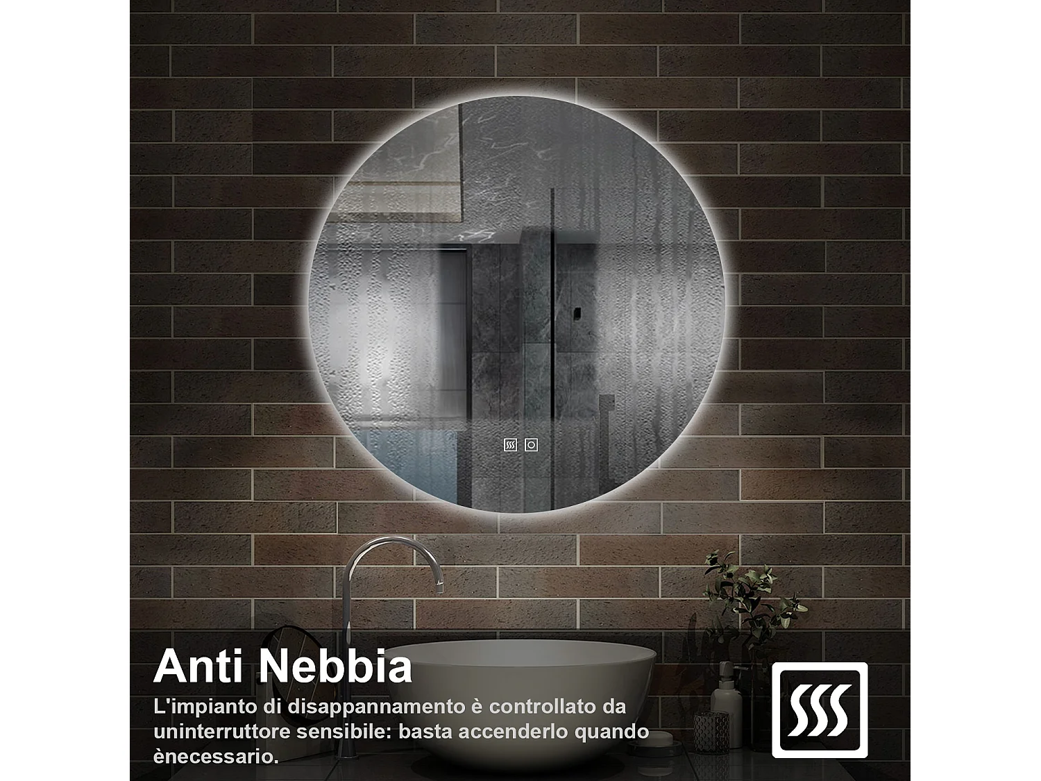 90 x 90 cm,AICA Specchio da Bagno LED con Luce, 3 Colori Regolabili,memoria, antiappannamento,CRI>90,autospegnimento