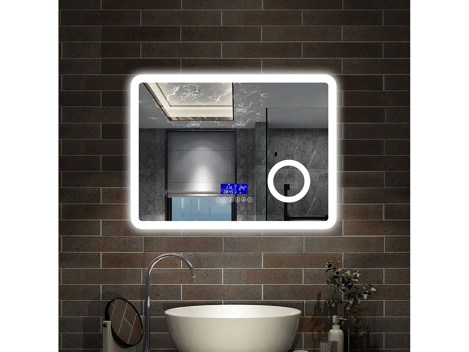 80 x 60 cm,AICA Specchio da Bagno LED con Luce, 3 Colori Regolabili,Blue tooth, Ingrandimento, orologio,memoria, antiappannamento,CRI>90,autospegnimento