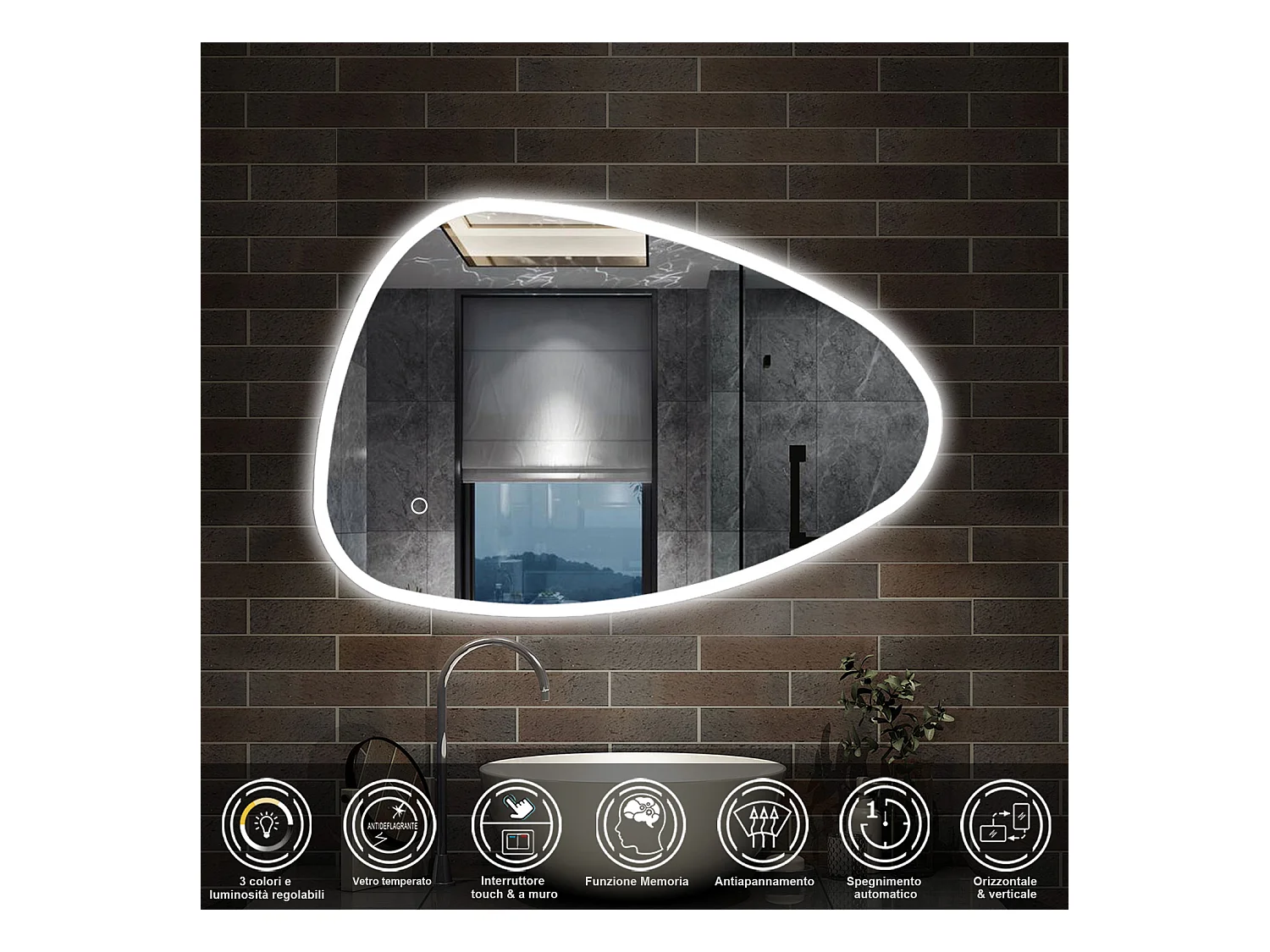 120 x 80 cm,AICA Specchio da Bagno LED con Luce, 3 Colori Regolabili,memoria, antiappannamento,CRI>90,autospegnimento