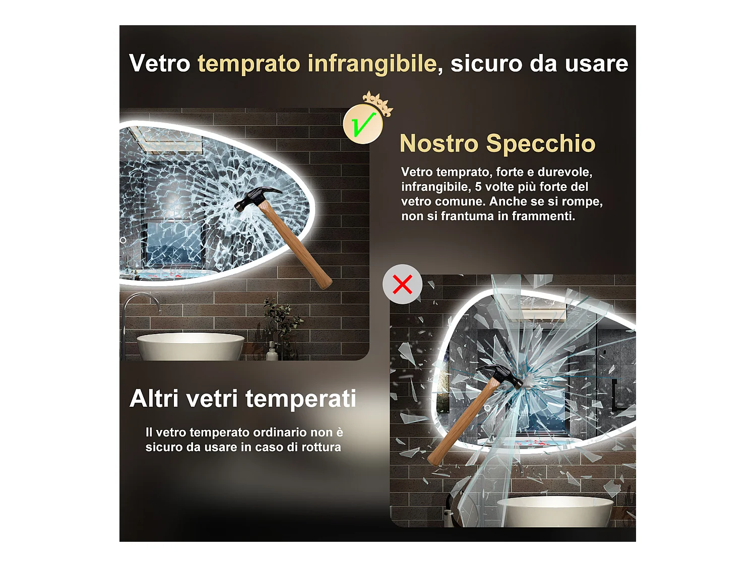 120 x 80 cm,AICA Specchio da Bagno LED con Luce, 3 Colori Regolabili,memoria, antiappannamento,CRI>90,autospegnimento