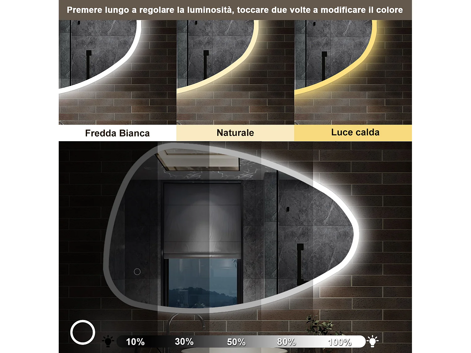 120 x 80 cm,AICA Specchio da Bagno LED con Luce, 3 Colori Regolabili,memoria, antiappannamento,CRI>90,autospegnimento