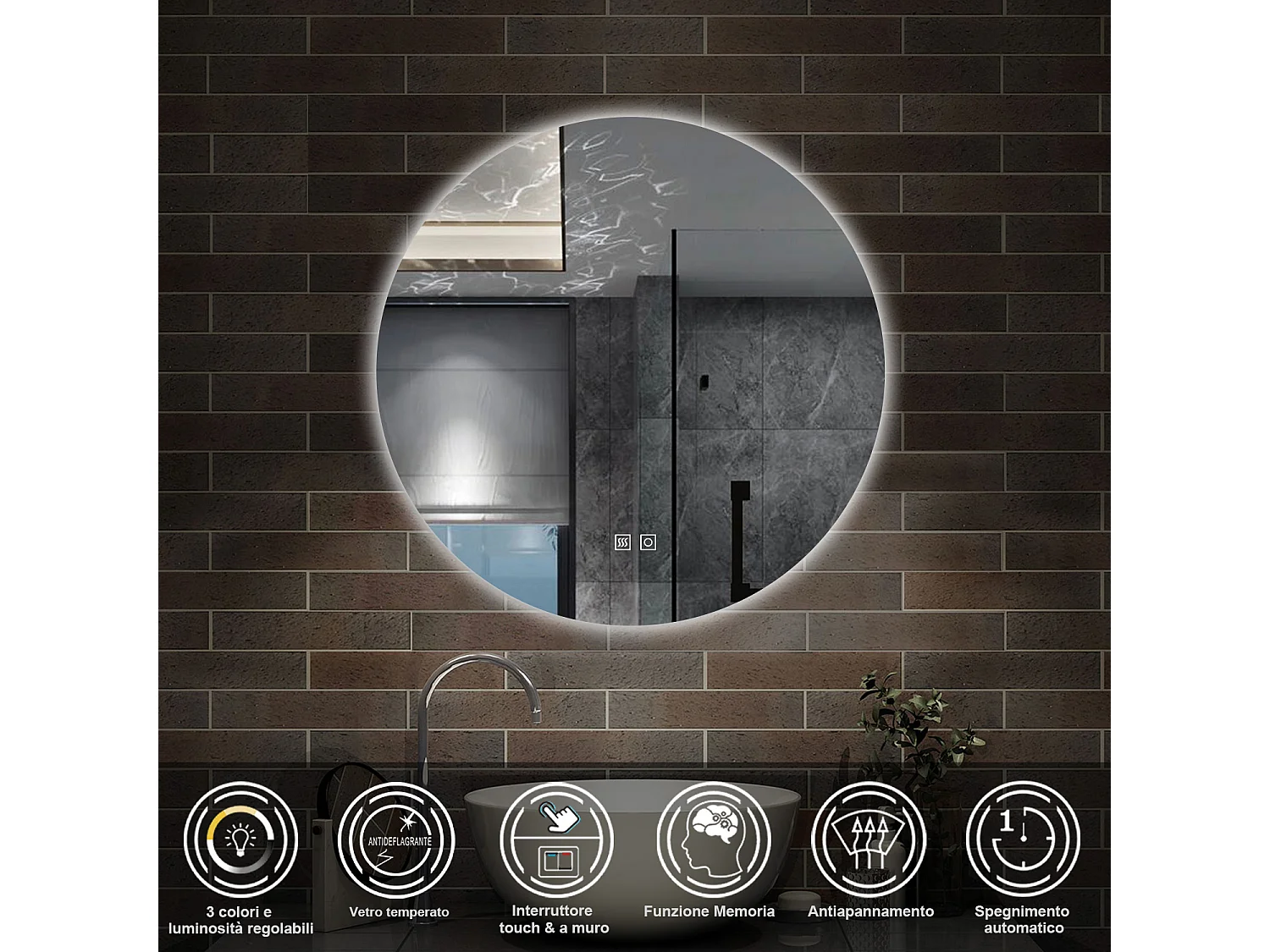 100 x 100 cm,AICA Specchio da Bagno LED con Luce, 3 Colori Regolabili,memoria, antiappannamento,CRI>90,autospegnimento