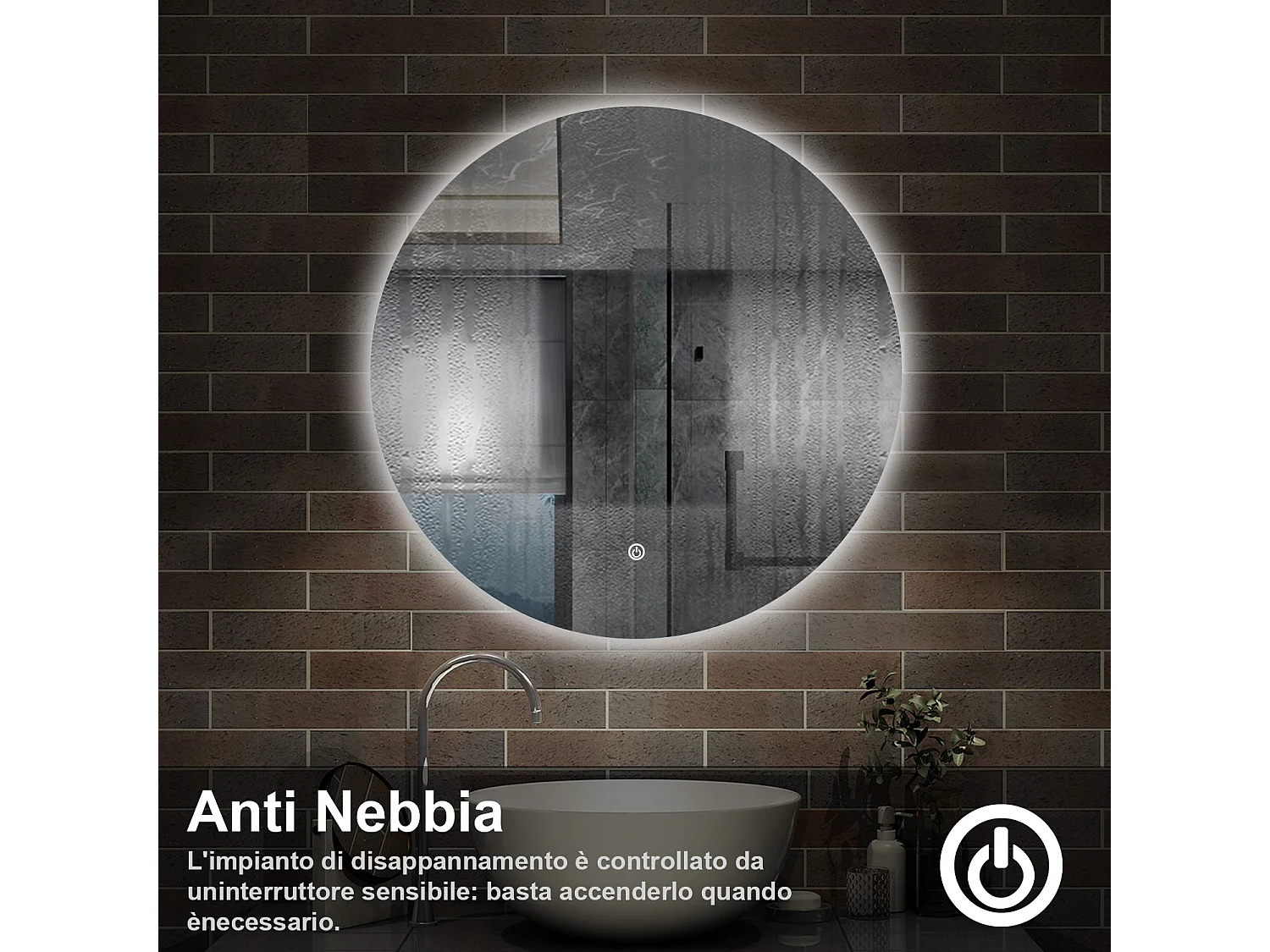 80 x 80 cm,AICA Specchio da Bagno LED con Luce, memoria, antiappannamento,CRI>90,autospegnimento,interruttore touch