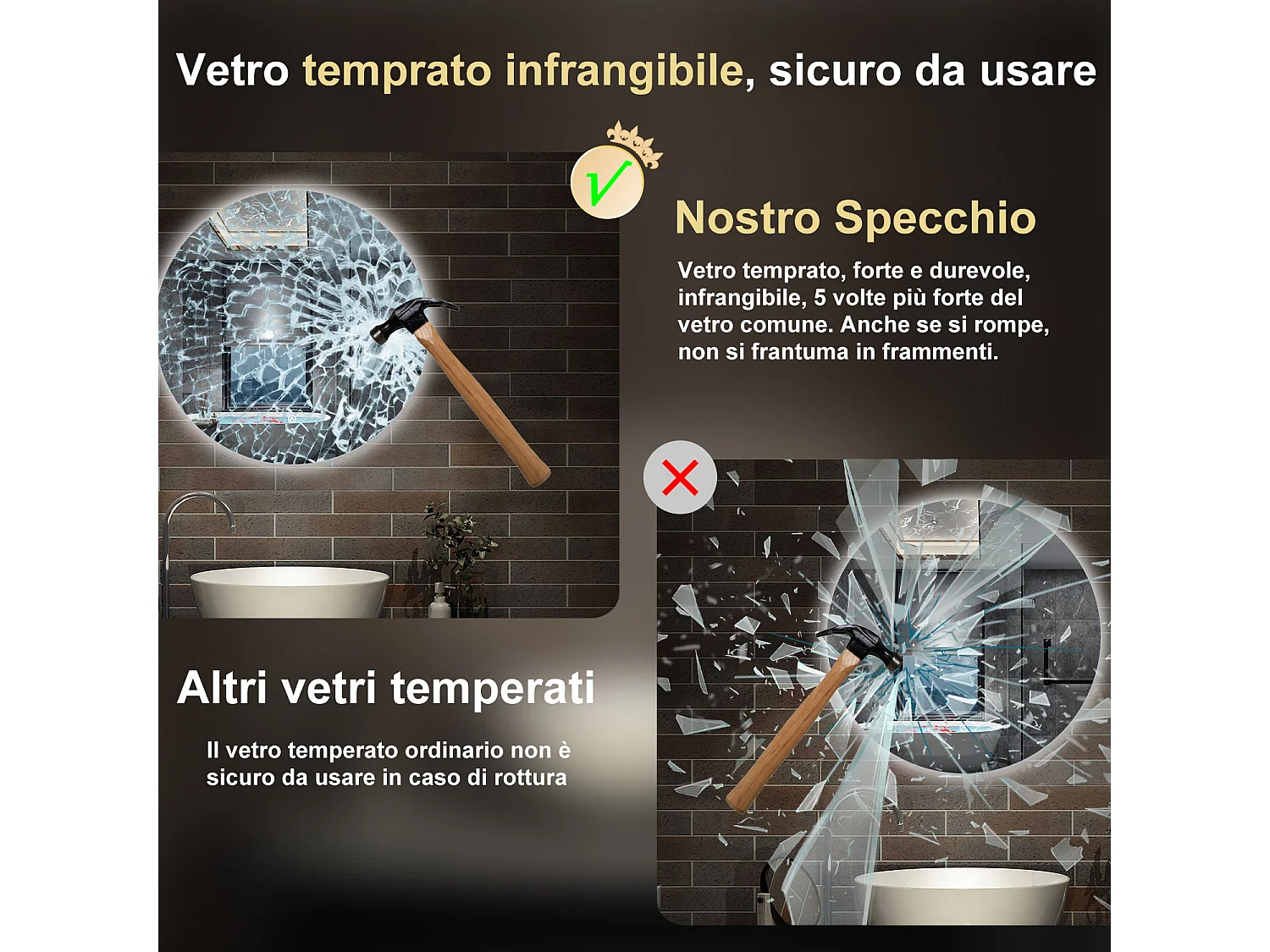 80 x 80 cm,AICA Specchio da Bagno LED con Luce, memoria, antiappannamento,CRI>90,autospegnimento,interruttore touch