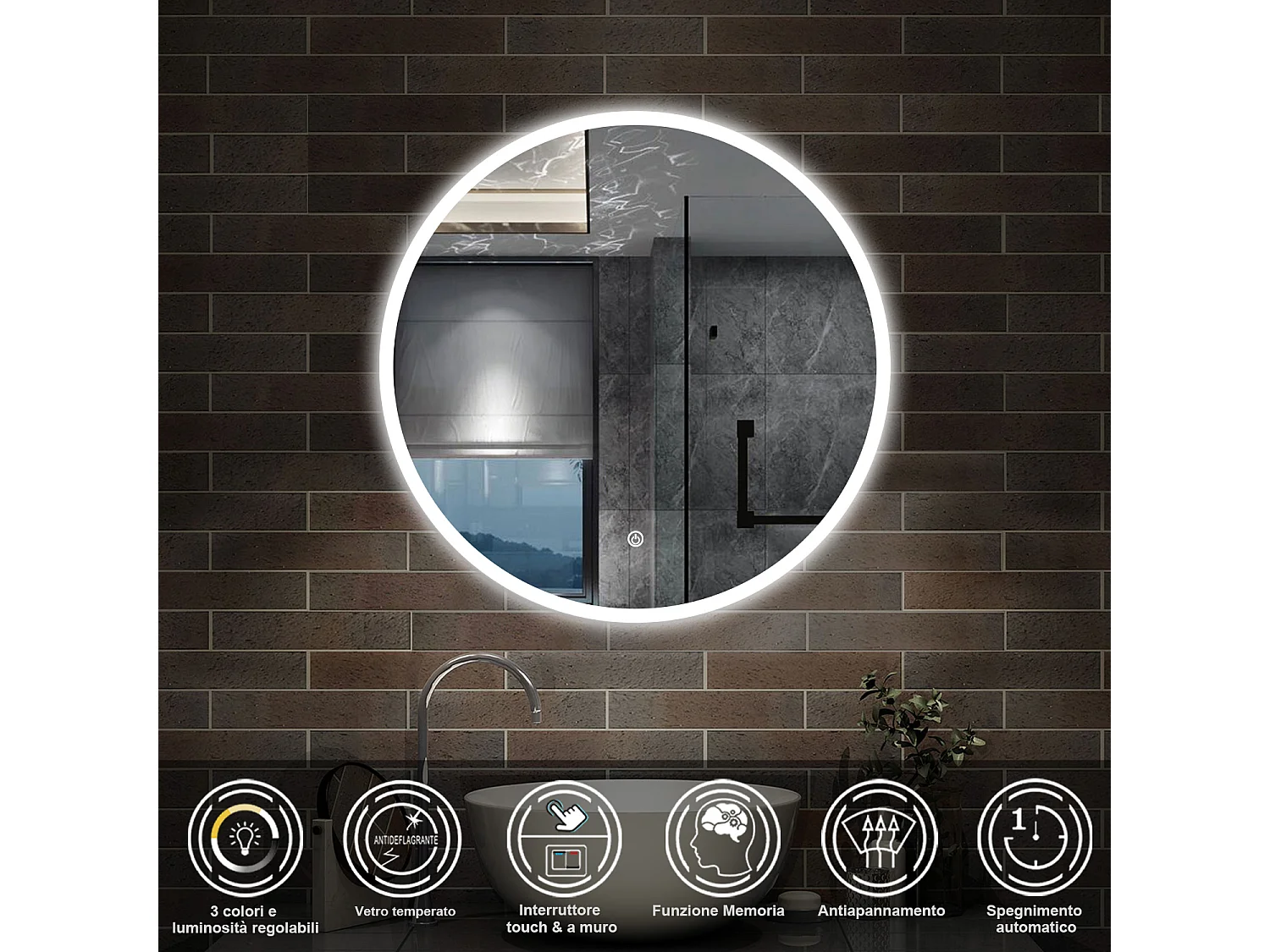 100 x 100 cm,AICA Specchio da Bagno LED con Luce, 3 Colori Regolabili,memoria, antiappannamento,CRI>90,autospegnimento