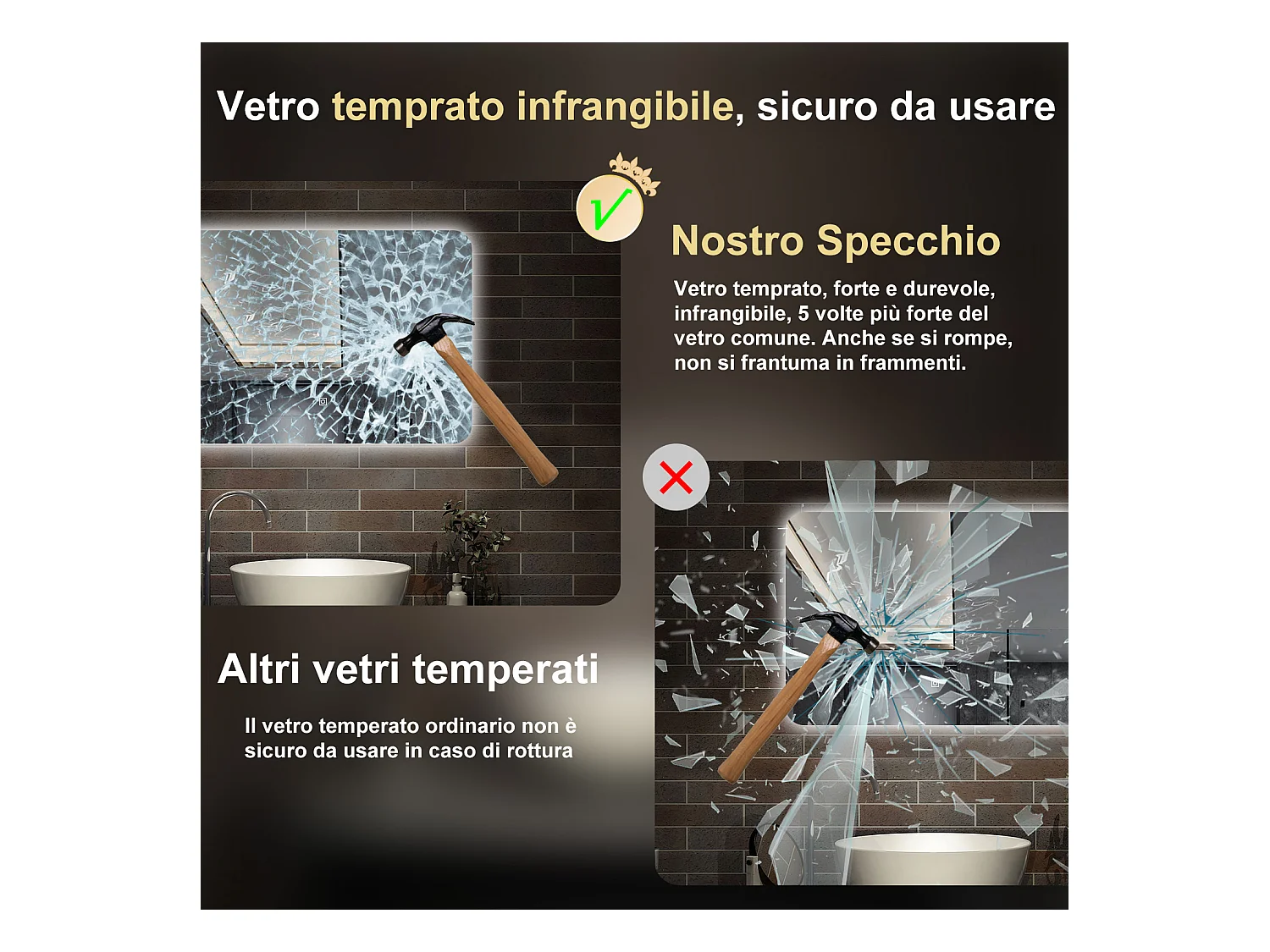 100 x 60 cm,AICA Specchio da Bagno LED con Luce,Regolabili,memoria,CRI>90,autospegnimento,interruttore touch