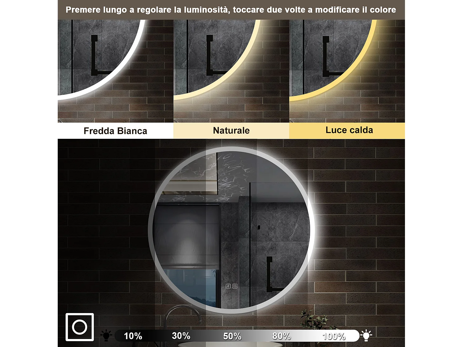 70 x 70 cm,AICA Specchio da Bagno LED con Luce, 3 Colori Regolabili,Blue tooth,memoria, antiappannamento,CRI>90,autospegnimento