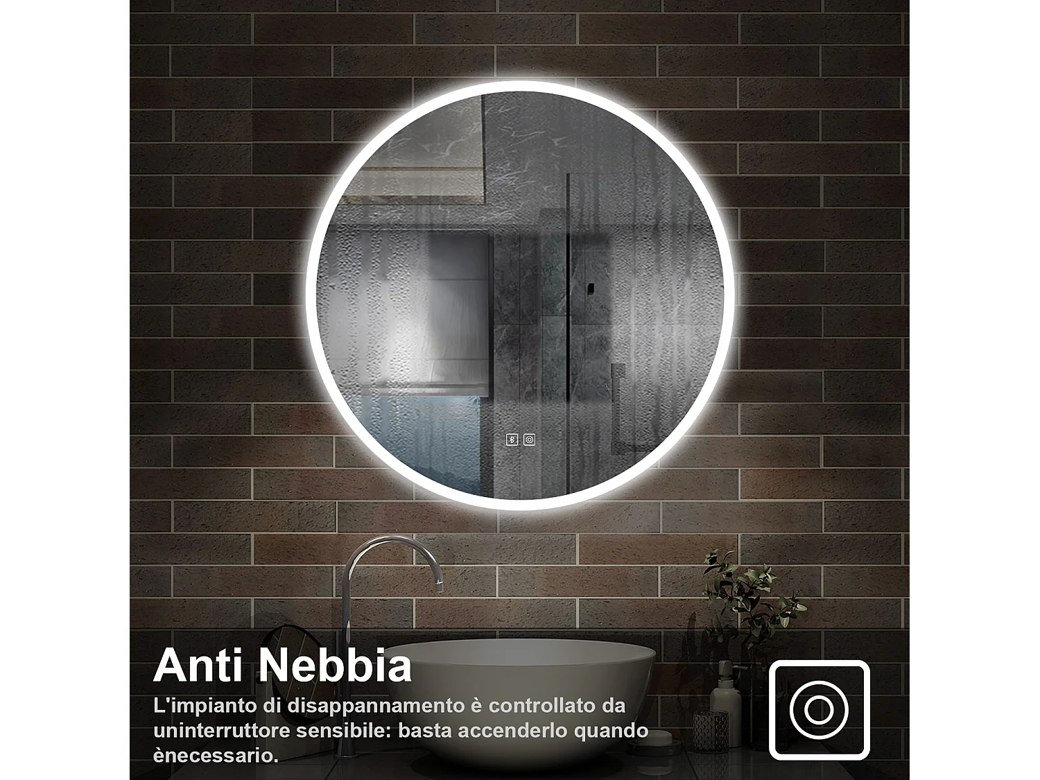 70 x 70 cm,AICA Specchio da Bagno LED con Luce, 3 Colori Regolabili,Blue tooth,memoria, antiappannamento,CRI>90,autospegnimento