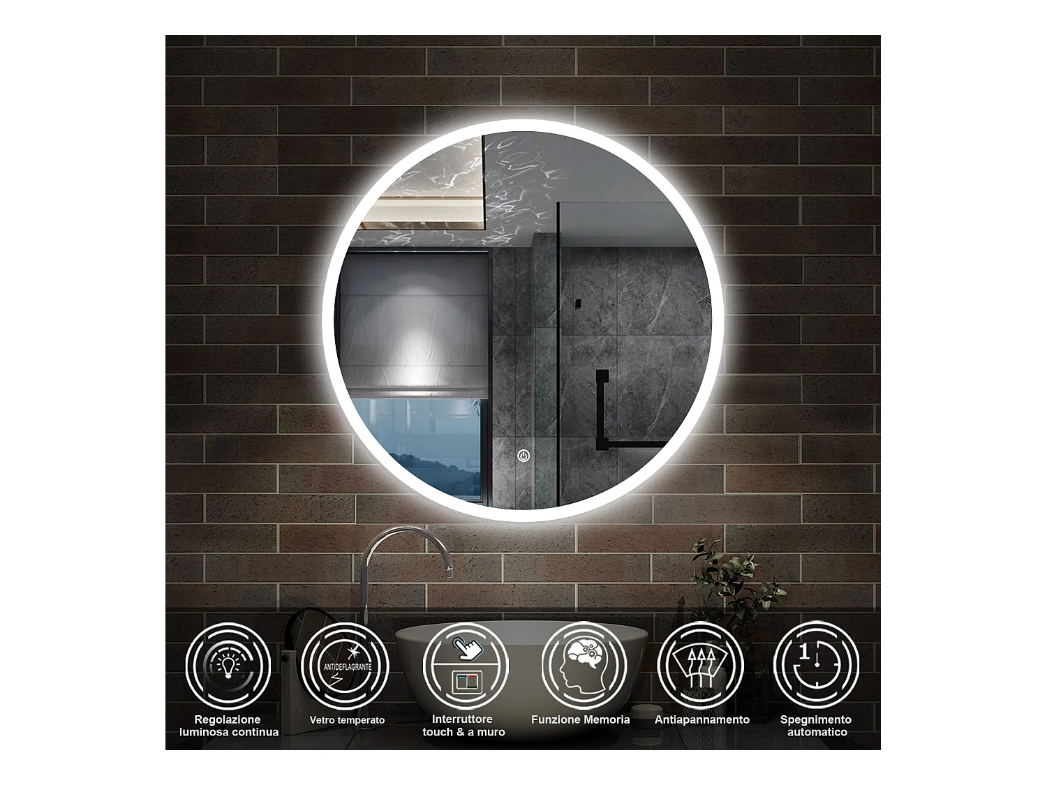 70 x 70 cm,AICA Specchio da Bagno LED con Luce, memoria, antiappannamento,CRI>90,autospegnimento,interruttore touch