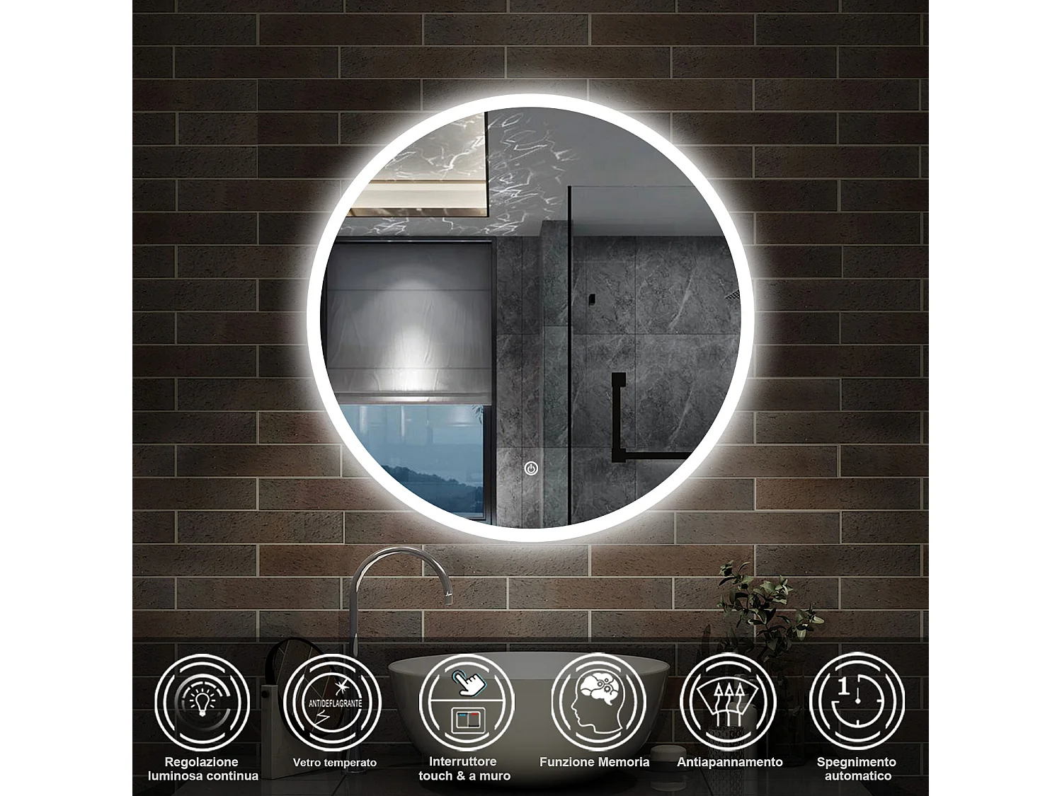 70 x 70 cm,AICA Specchio da Bagno LED con Luce, memoria, antiappannamento,CRI>90,autospegnimento,interruttore touch