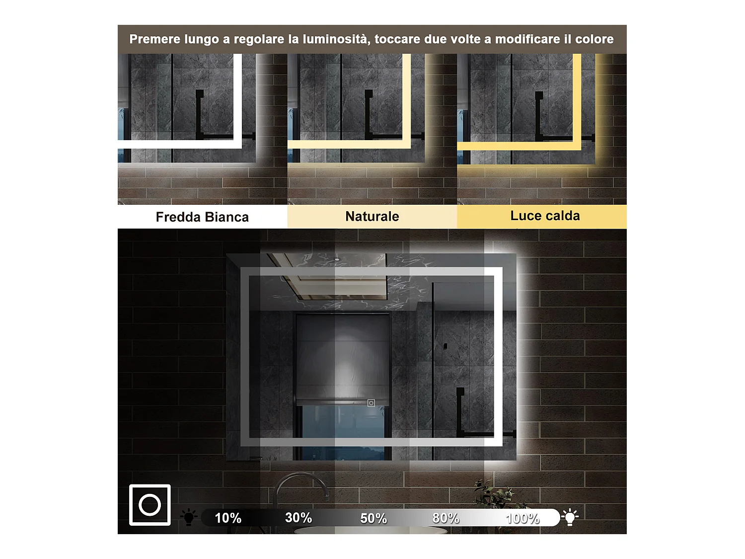 70 x 50 cm,AICA Specchio da Bagno LED con Luce, 3 Colori Regolabili,memoria, antiappannamento,CRI>90,autospegnimento