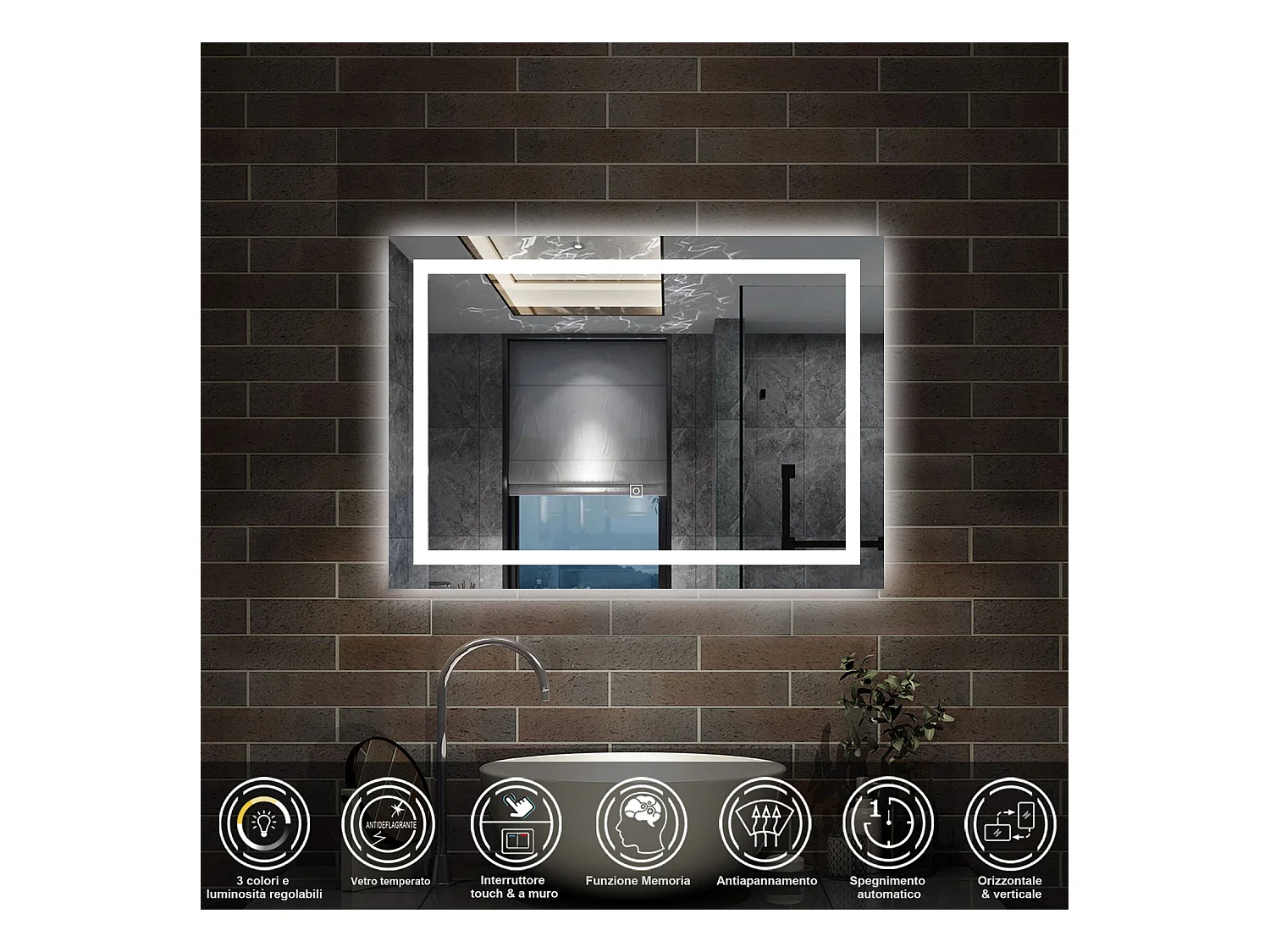 70 x 50 cm,AICA Specchio da Bagno LED con Luce, 3 Colori Regolabili,memoria, antiappannamento,CRI>90,autospegnimento