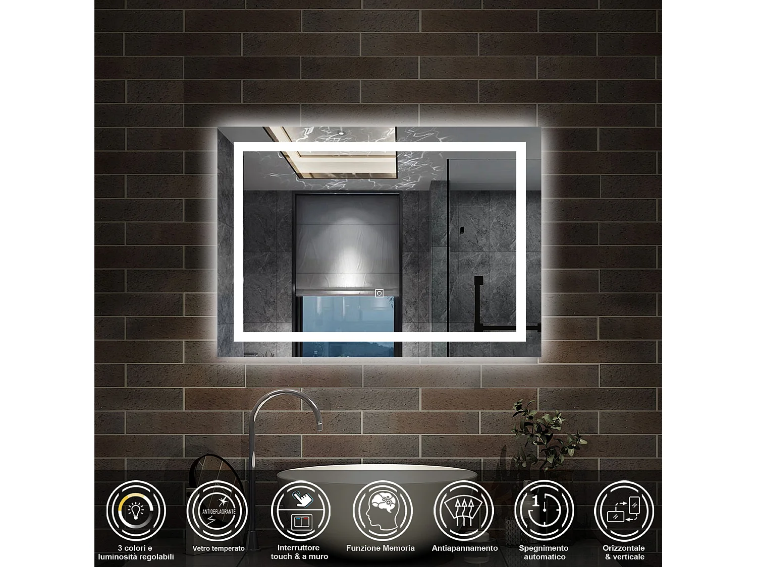 70 x 50 cm,AICA Specchio da Bagno LED con Luce, 3 Colori Regolabili,memoria, antiappannamento,CRI>90,autospegnimento