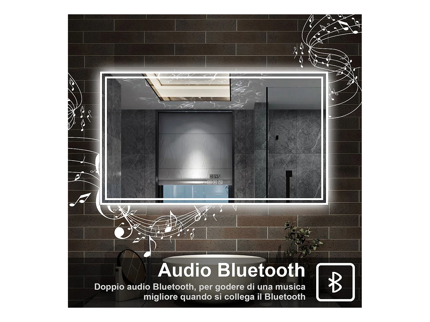 140 x 80 cm,AICA Specchio da Bagno LED con Luce, 3 Colori Regolabili,Blue tooth,orologio,memoria, antiappannamento,CRI>90,autospegnimento